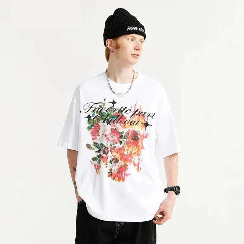 220gsm Flame Floral Printed Tshirt
