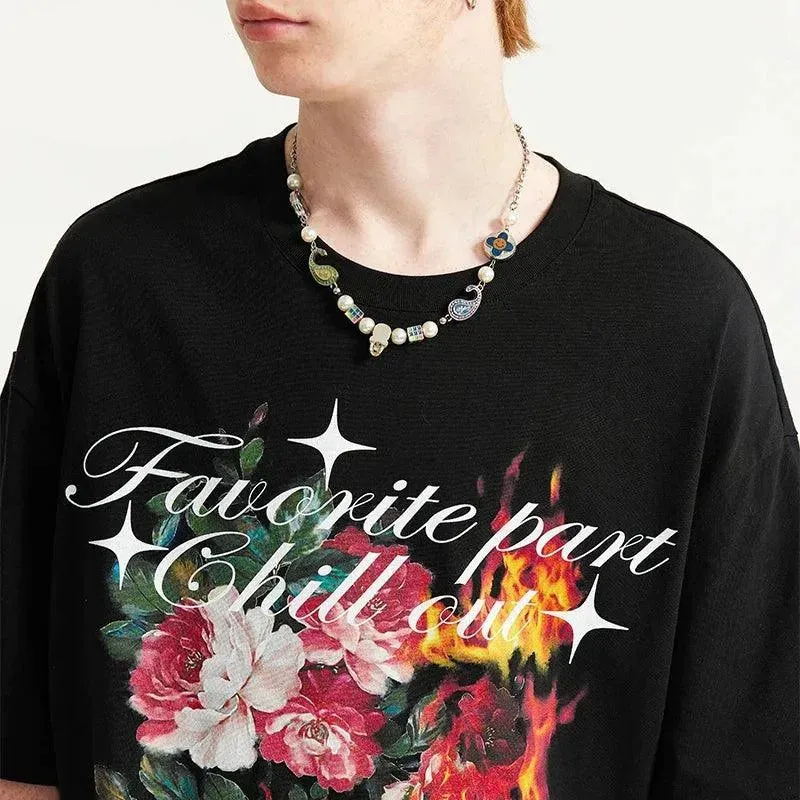 220gsm Flame Floral Printed Tshirt