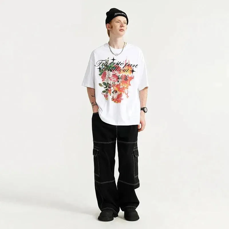 220gsm Flame Floral Printed Tshirt