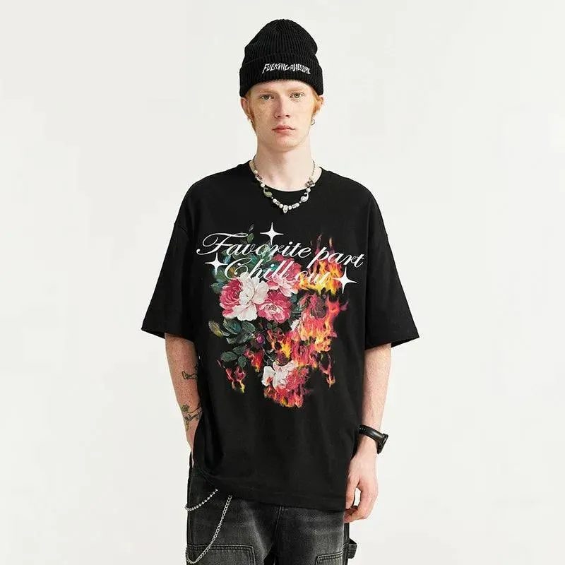 220gsm Flame Floral Printed Tshirt