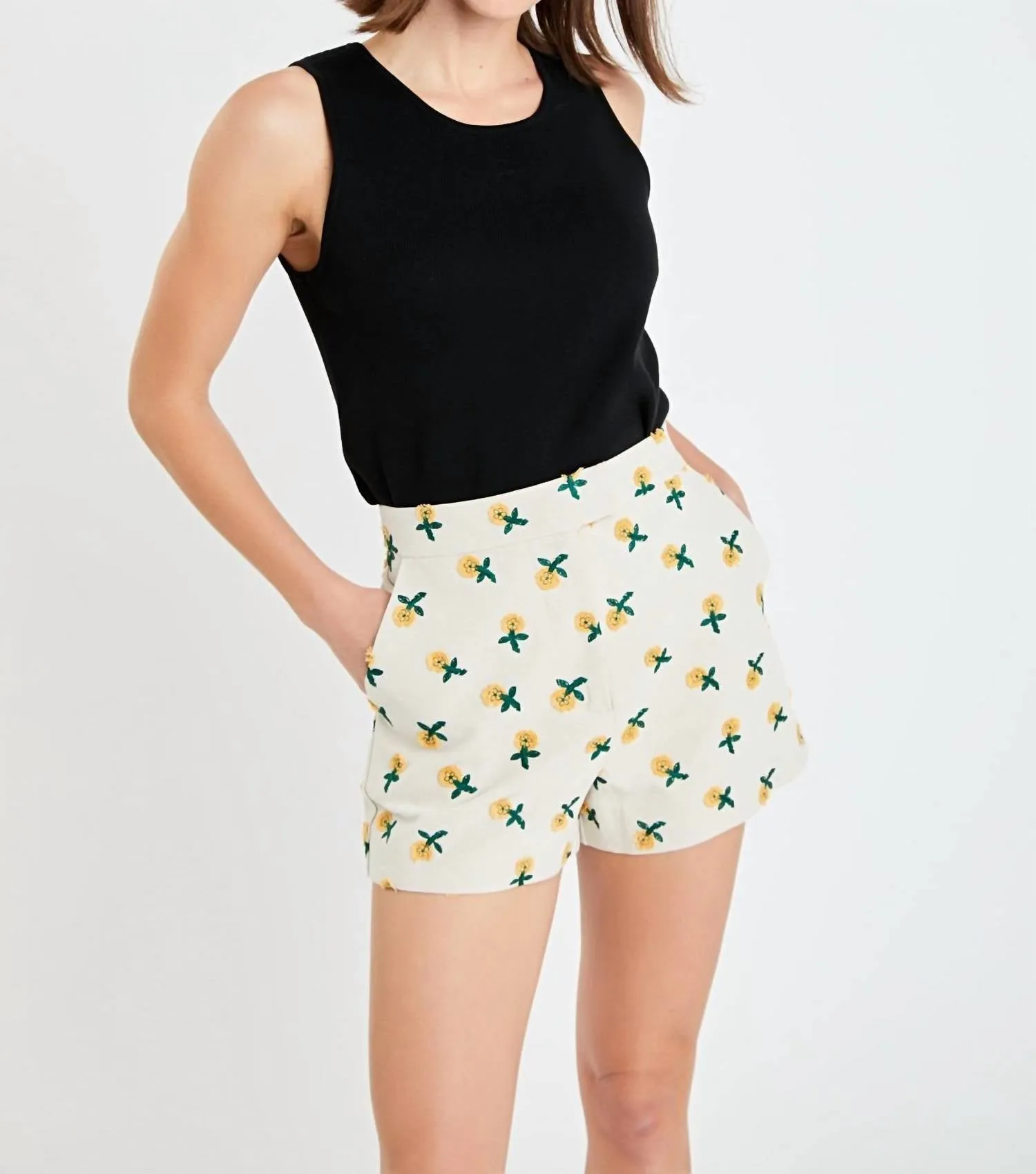 2.7 August Apparel - Daisy Embroidered Linen Shorts
