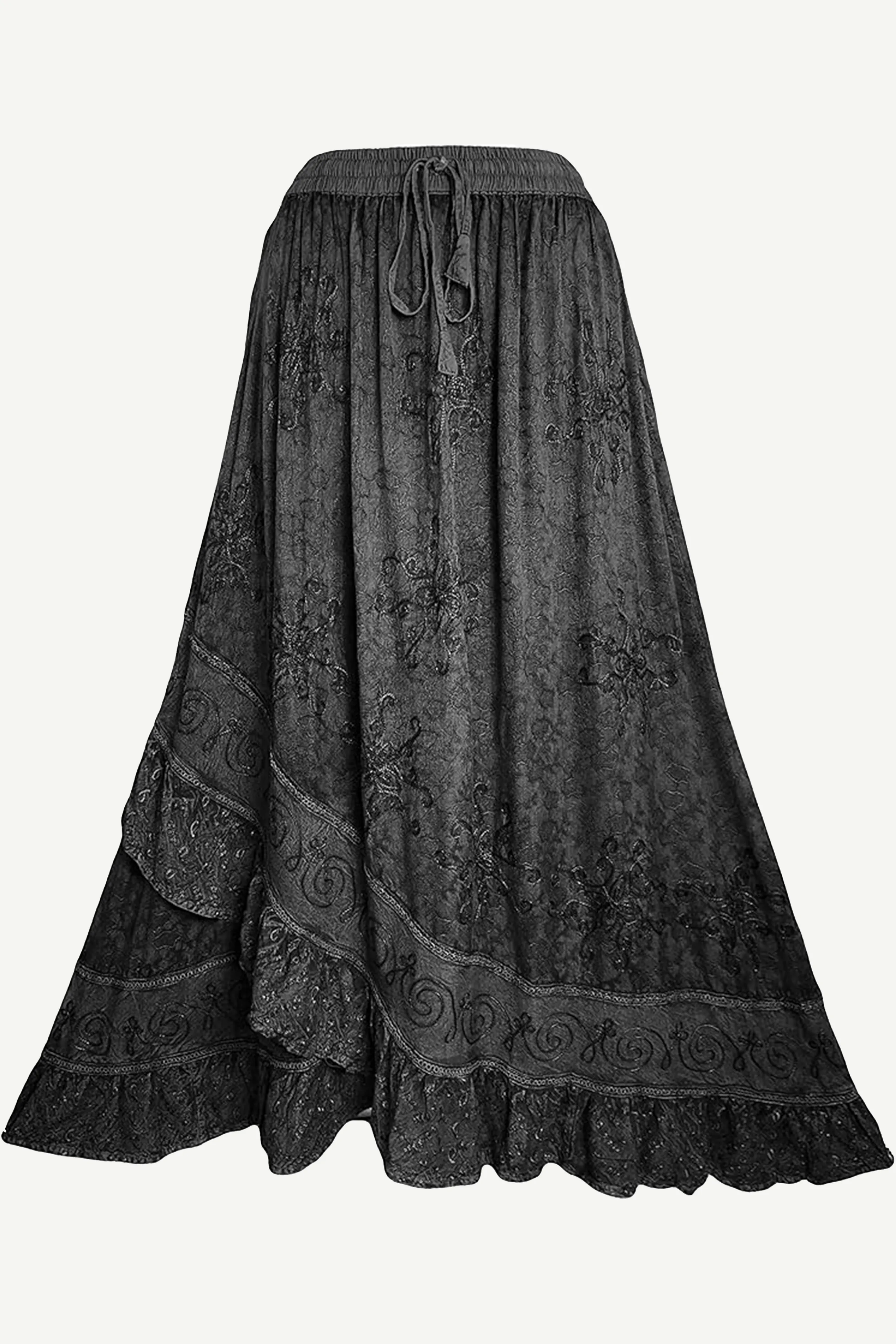 702 SKT Women's Boho Elastic Waistband Embroidered A Line Flared Maxi Skirt