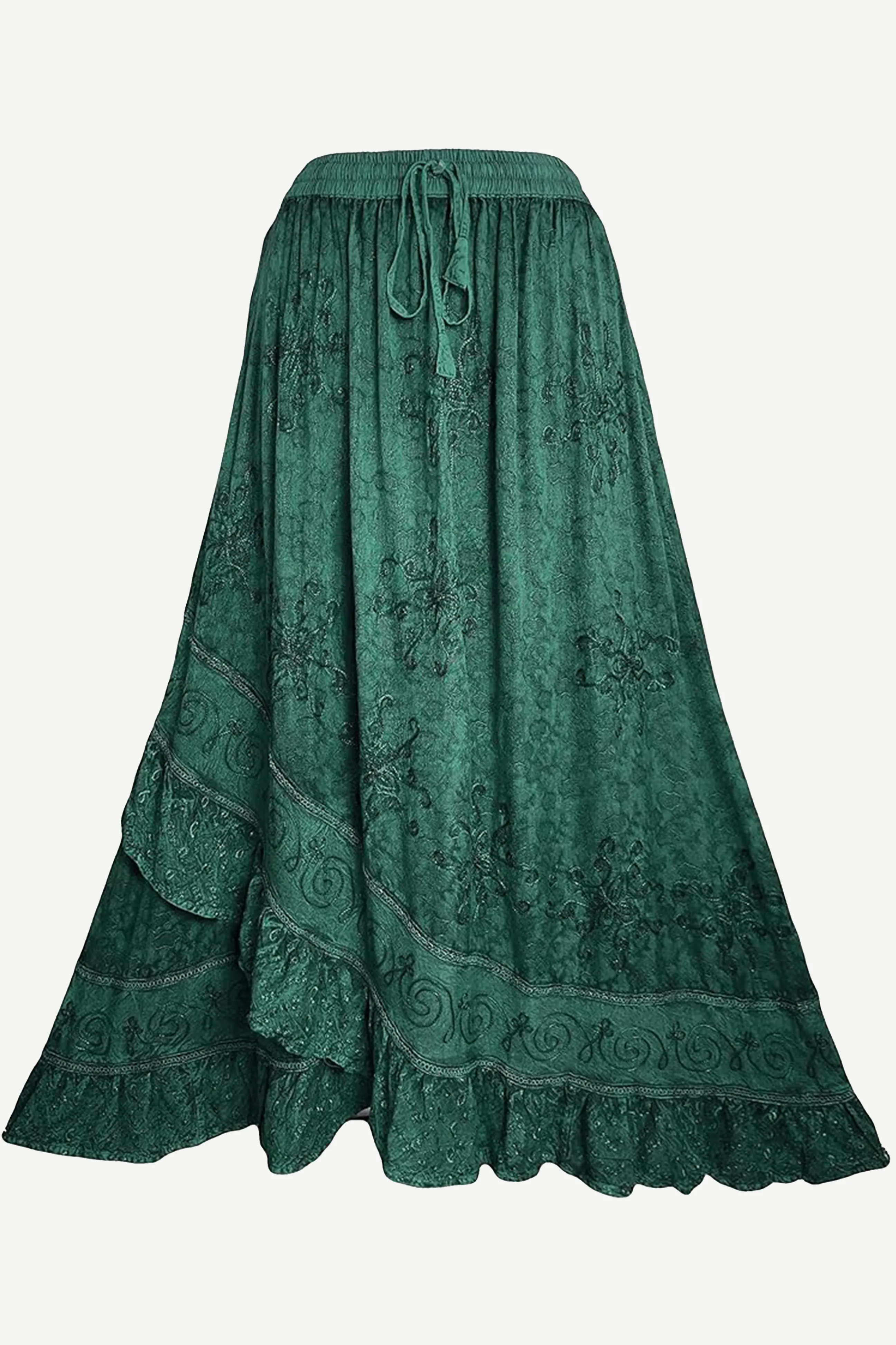 702 SKT Women's Boho Elastic Waistband Embroidered A Line Flared Maxi Skirt