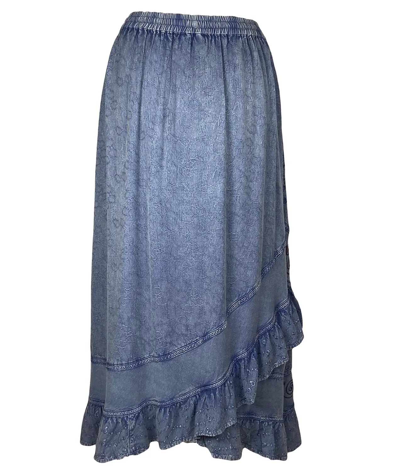 702 SKT Women's Boho Elastic Waistband Embroidered A Line Flared Maxi Skirt
