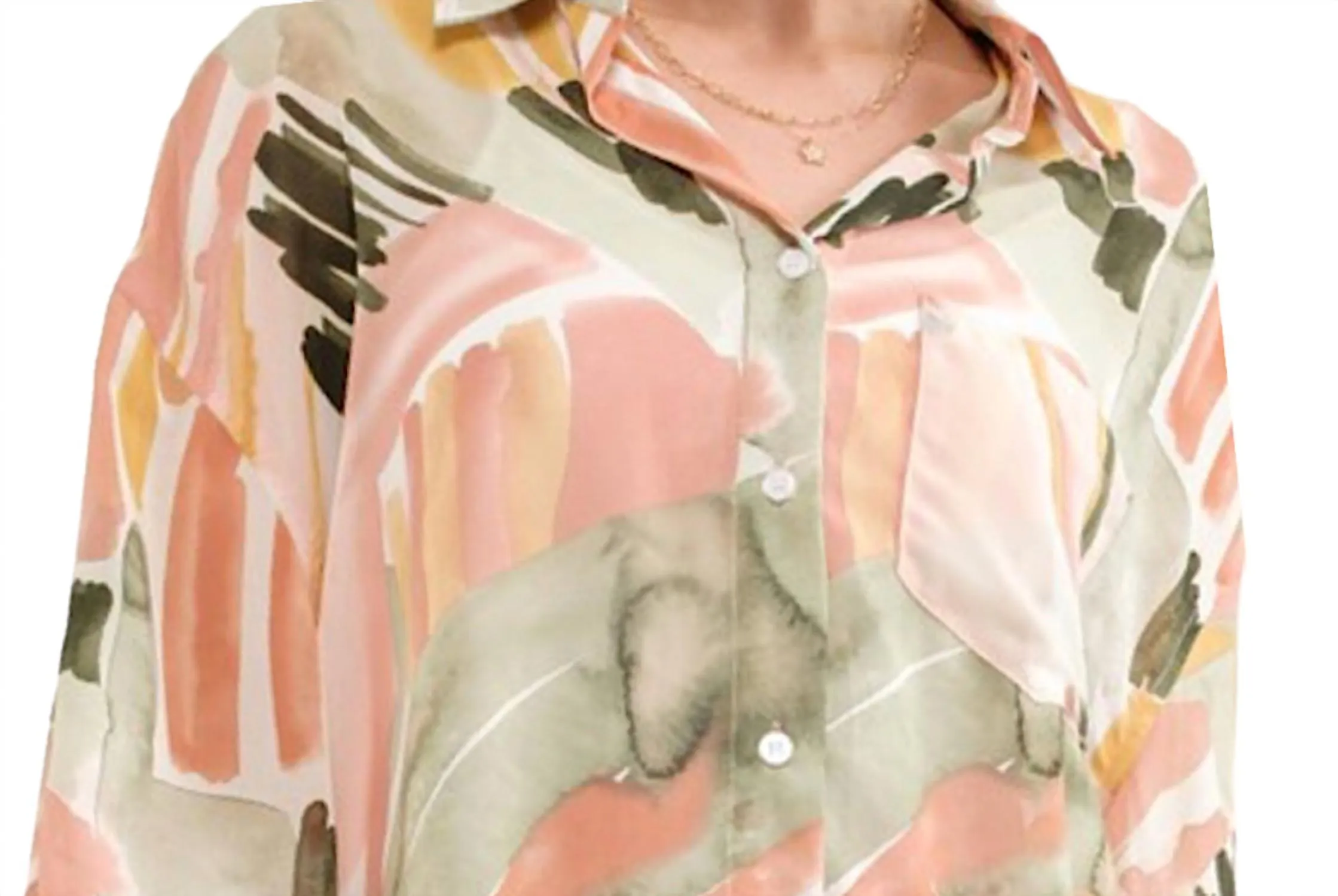 And The Why - Sheer Printed Loose Fit Blouse - Plus