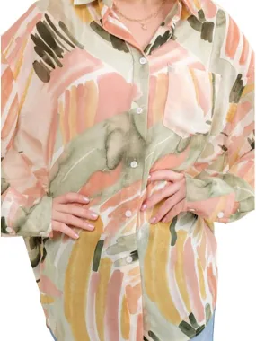And The Why - Sheer Printed Loose Fit Blouse - Plus