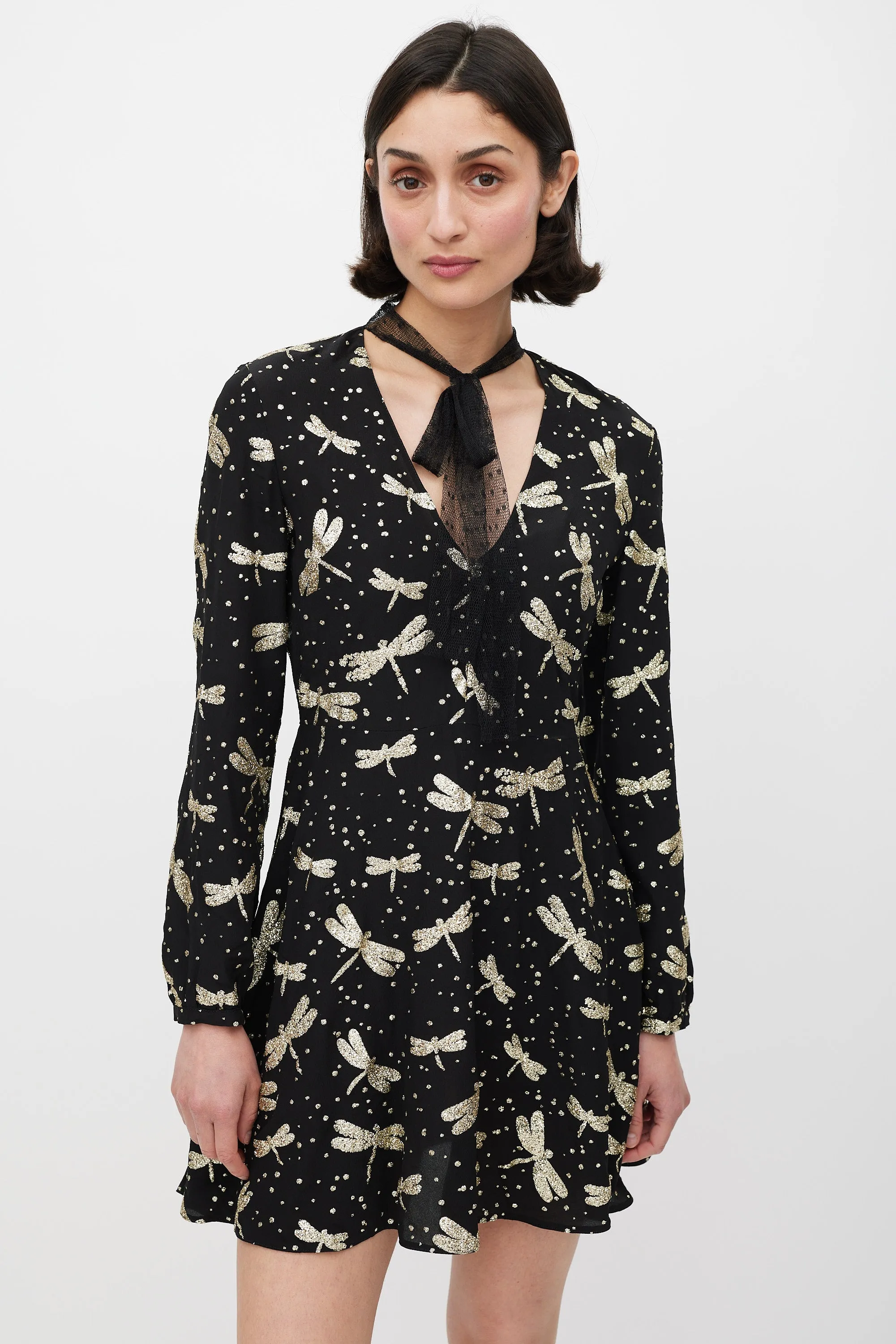 Black & Gold Glitter Embellished A-Line Dress