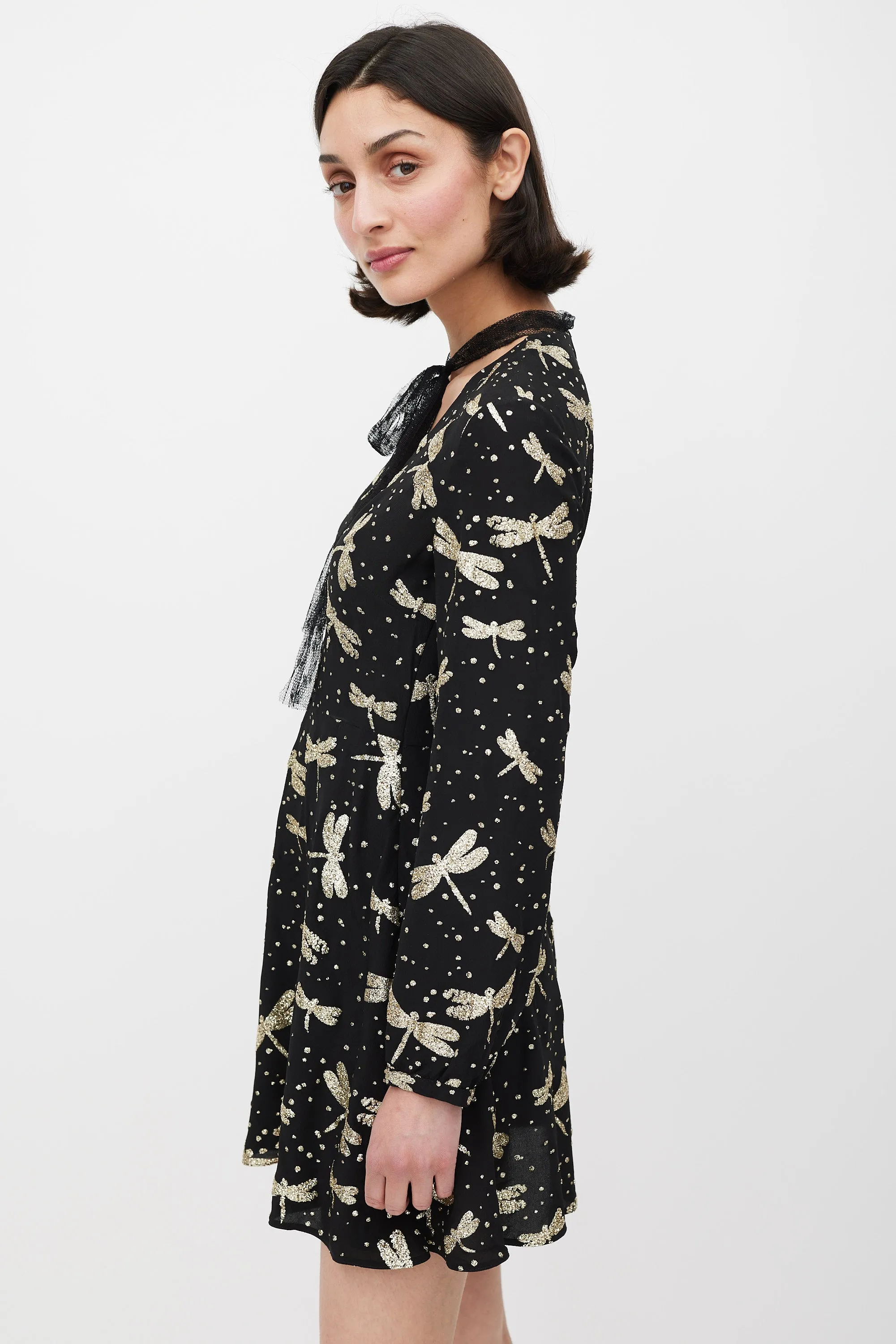 Black & Gold Glitter Embellished A-Line Dress