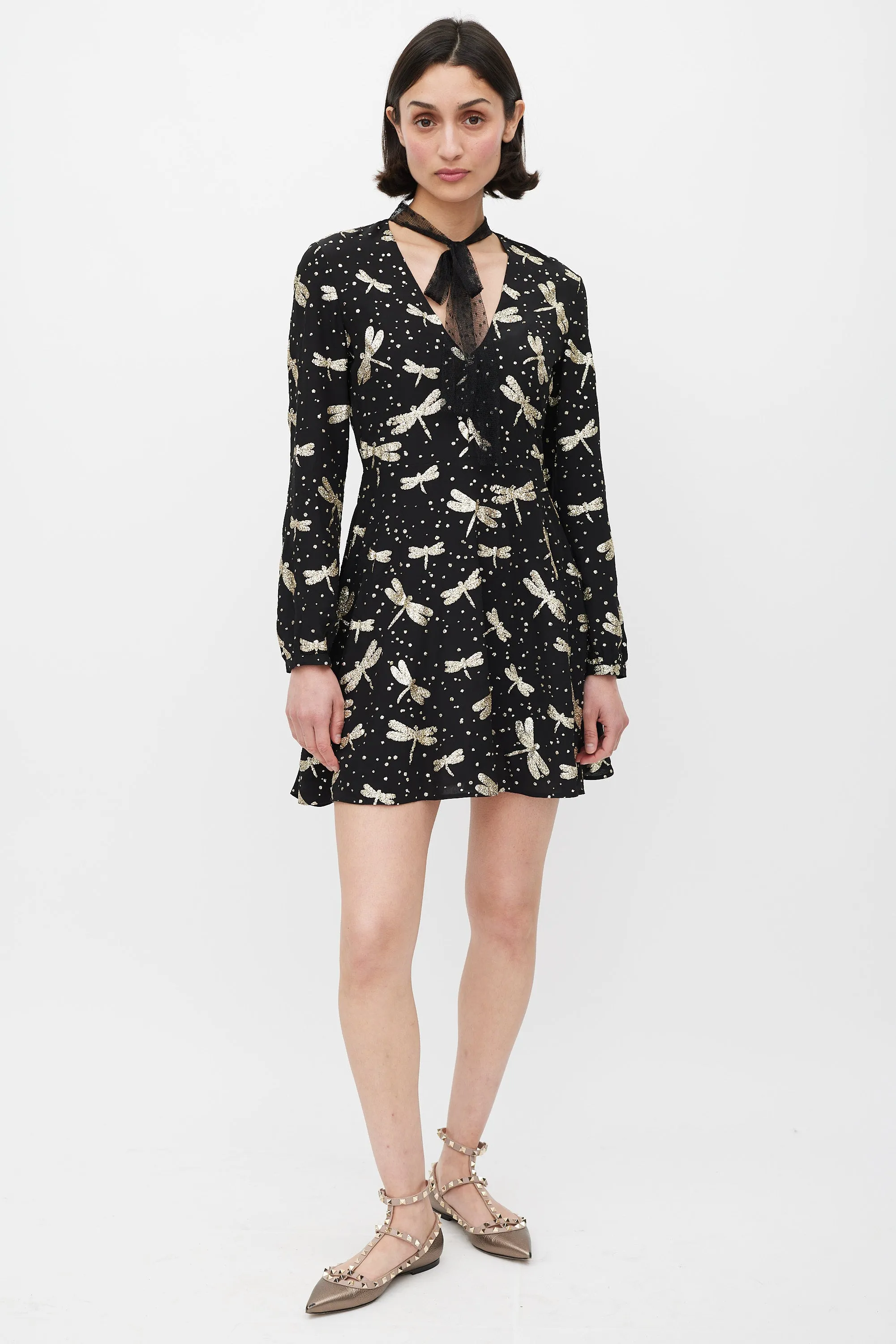 Black & Gold Glitter Embellished A-Line Dress