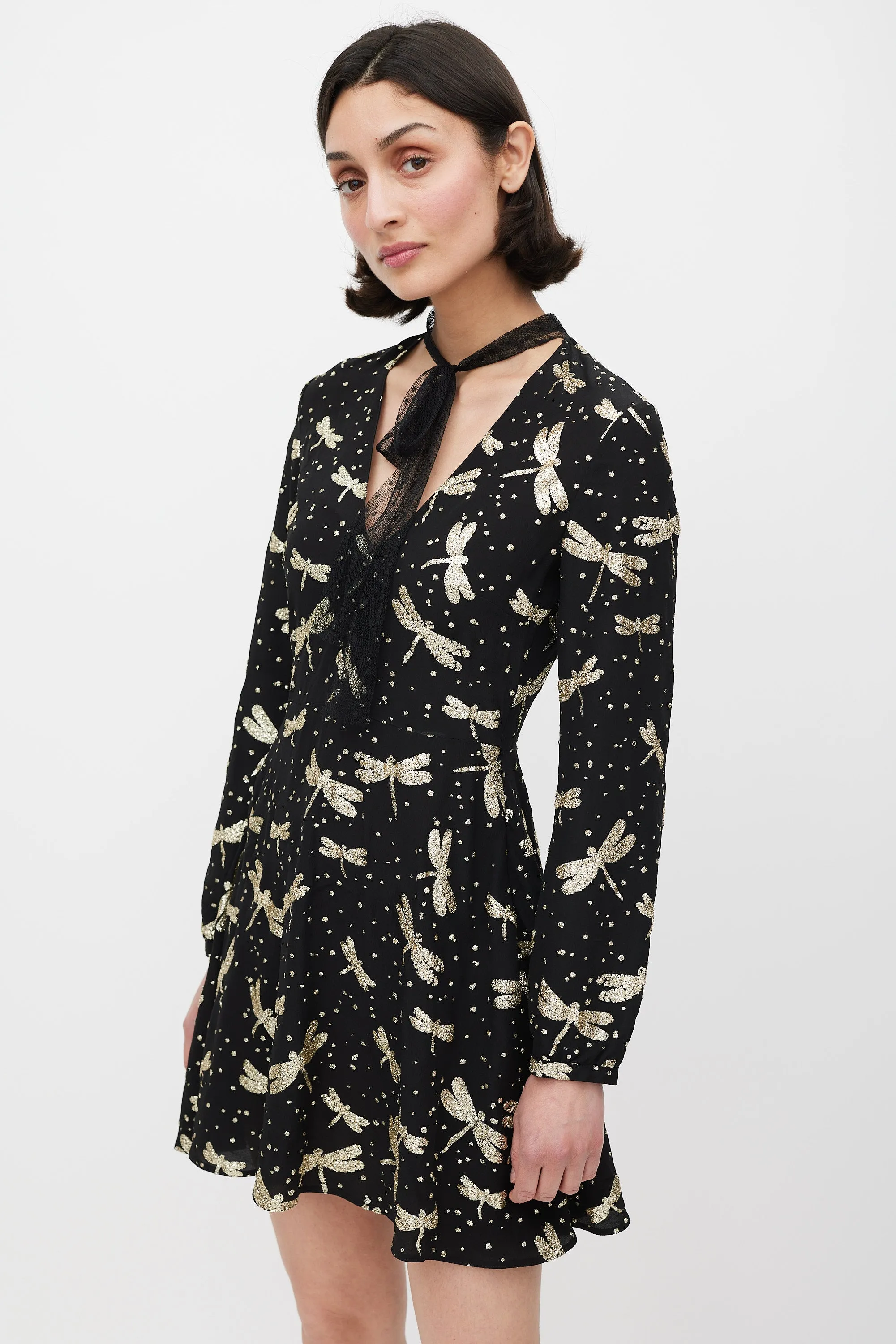 Black & Gold Glitter Embellished A-Line Dress