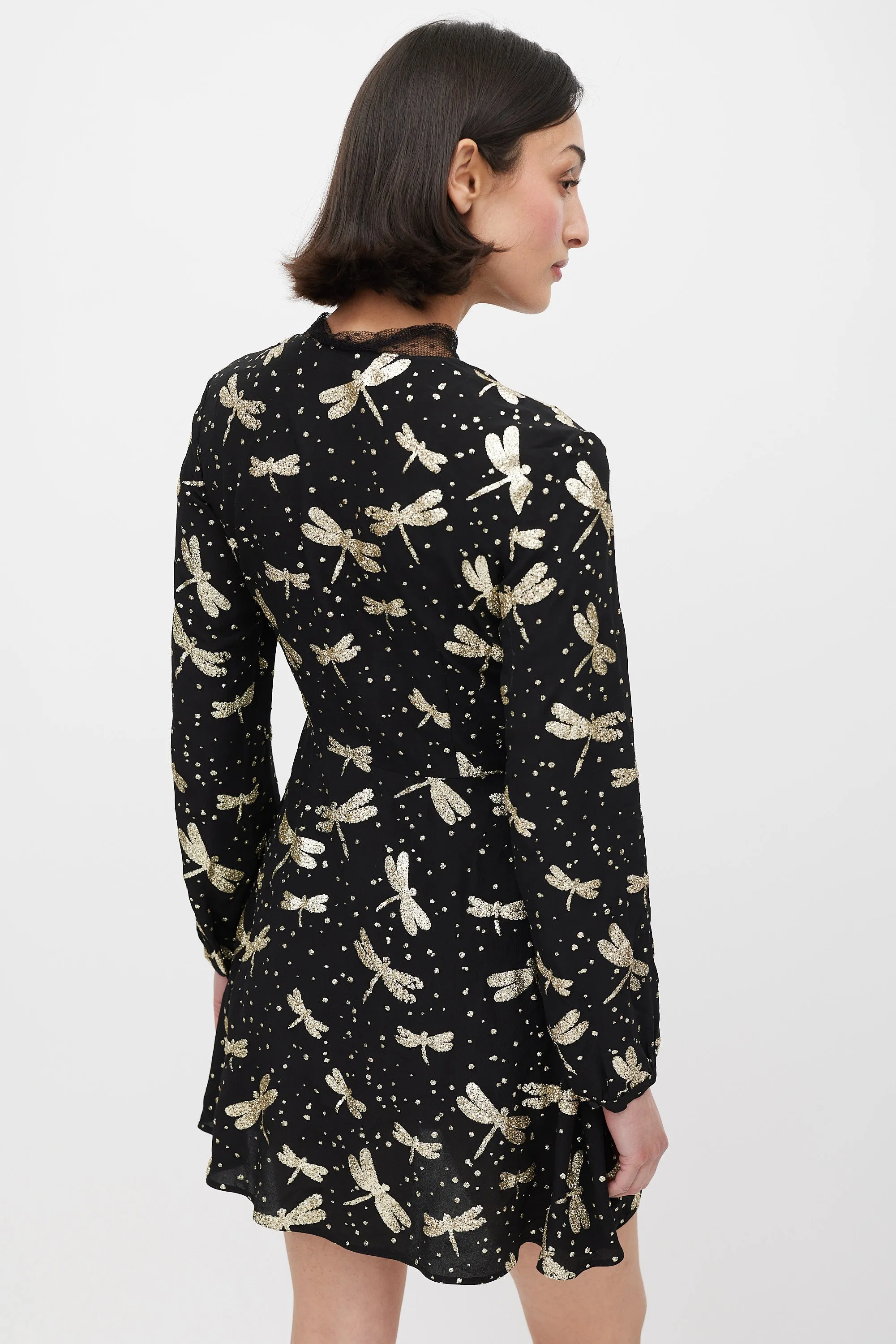 Black & Gold Glitter Embellished A-Line Dress