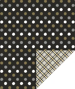 Black & Gold Polka Dot Wrapping Paper with Plaid on Reverse