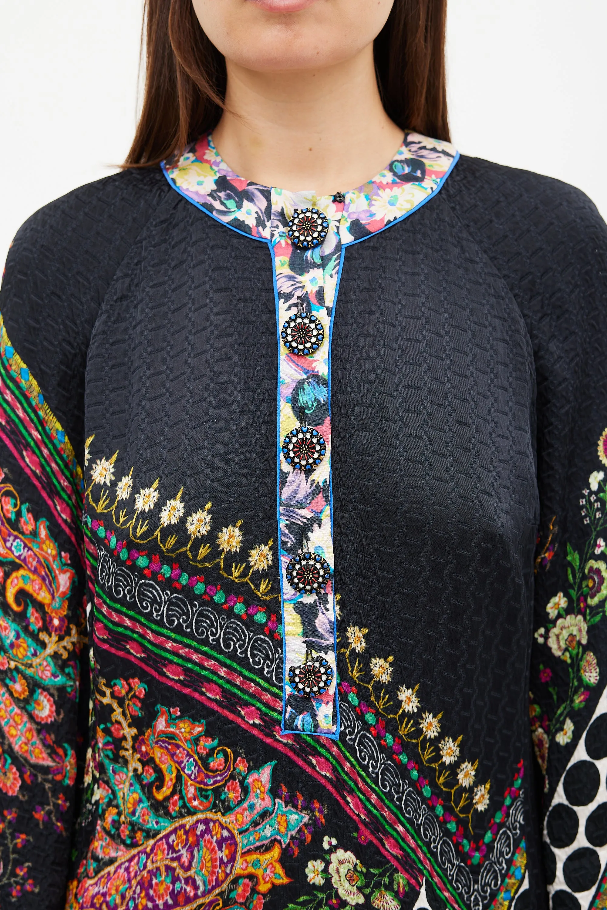 Black & Multicolour Mixed Printed Midi Dress
