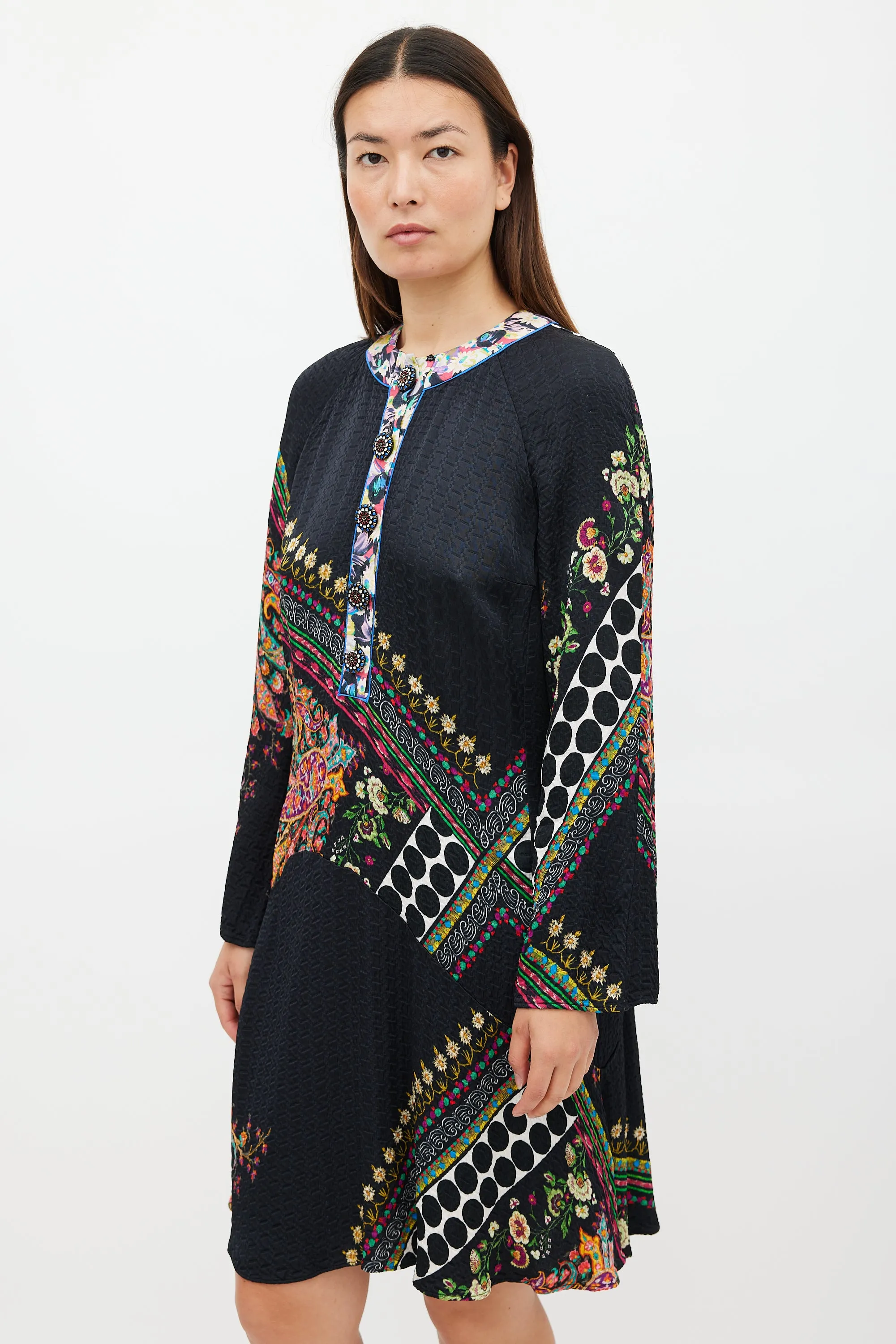 Black & Multicolour Mixed Printed Midi Dress