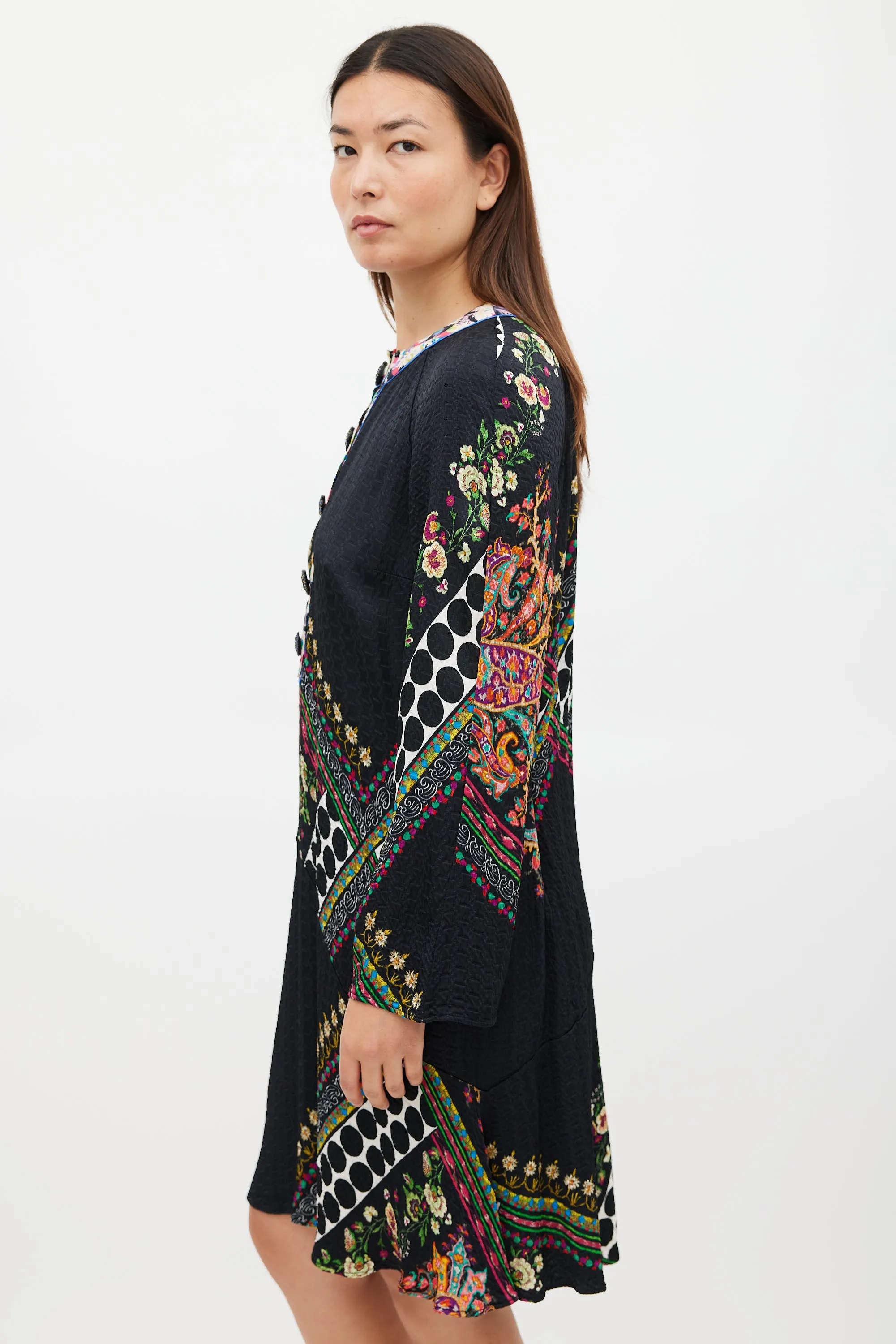 Black & Multicolour Mixed Printed Midi Dress