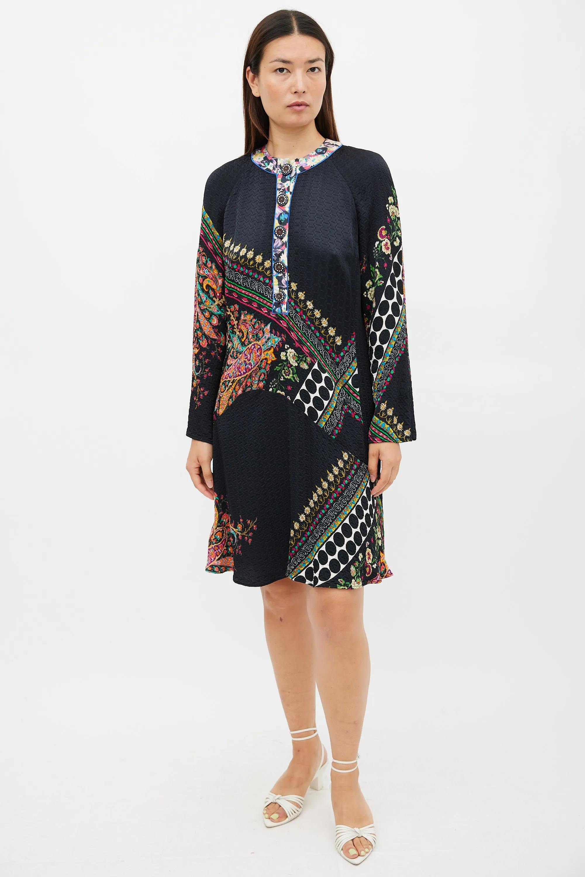 Black & Multicolour Mixed Printed Midi Dress