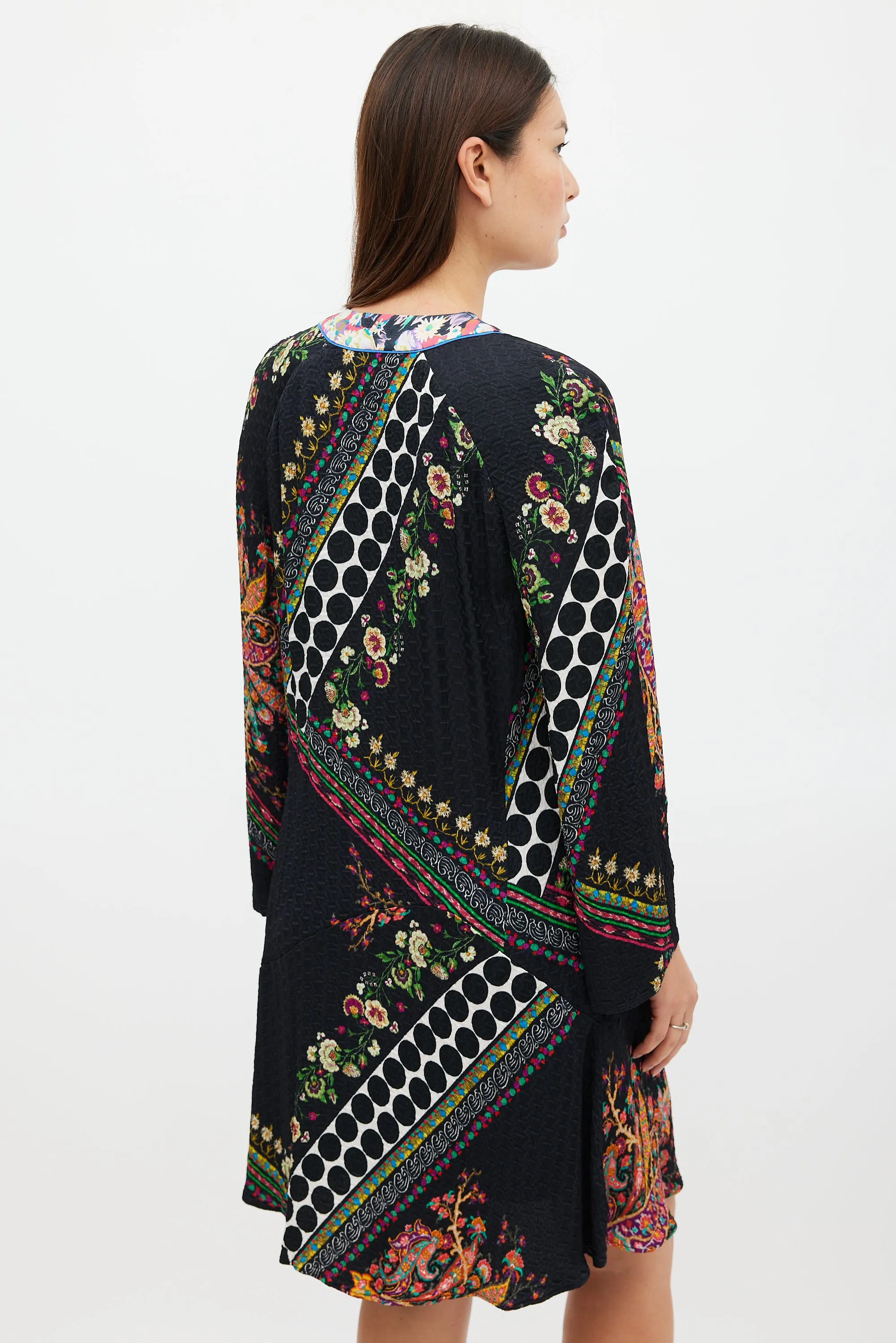 Black & Multicolour Mixed Printed Midi Dress