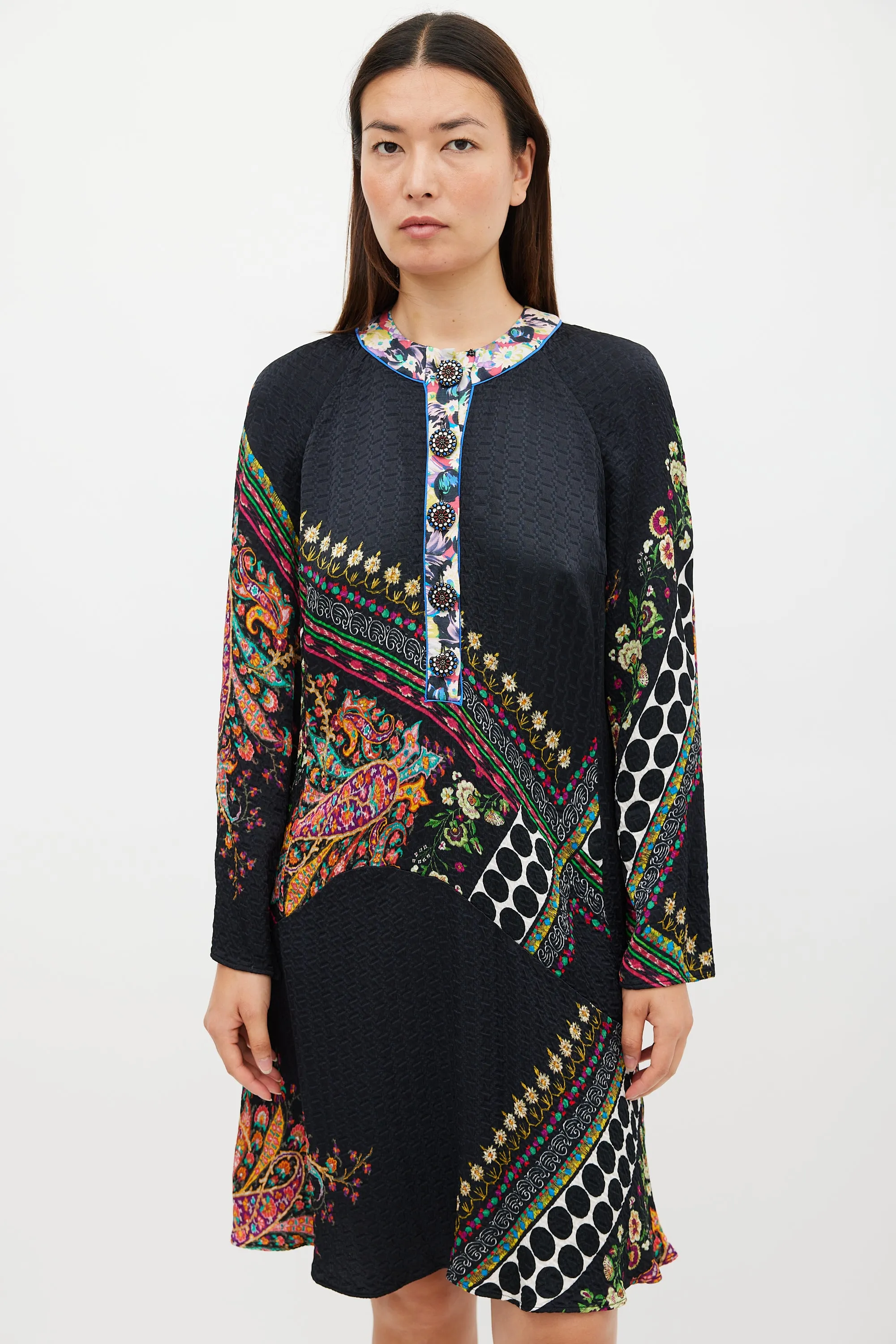 Black & Multicolour Mixed Printed Midi Dress