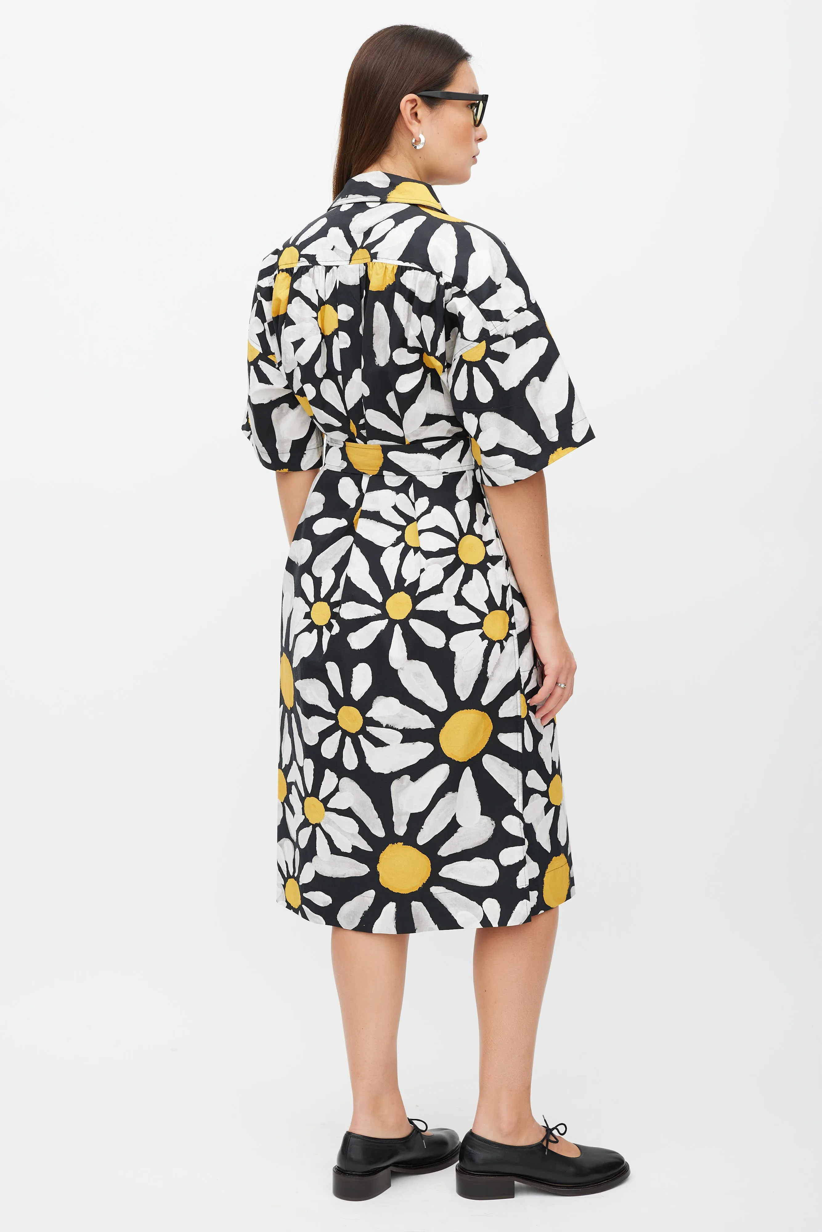 Black & White Floral Button Up Dress
