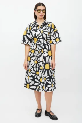 Black & White Floral Button Up Dress