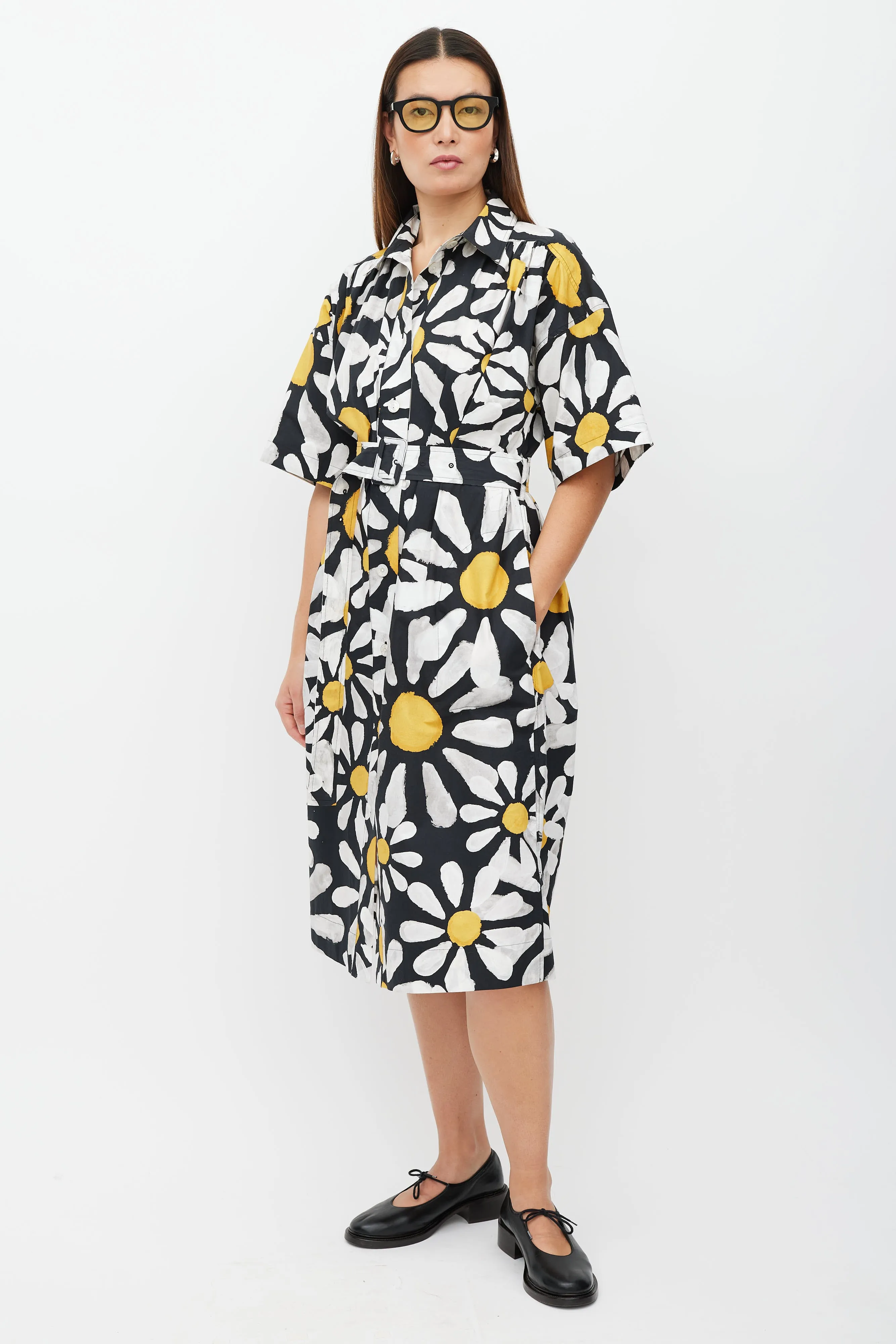 Black & White Floral Button Up Dress