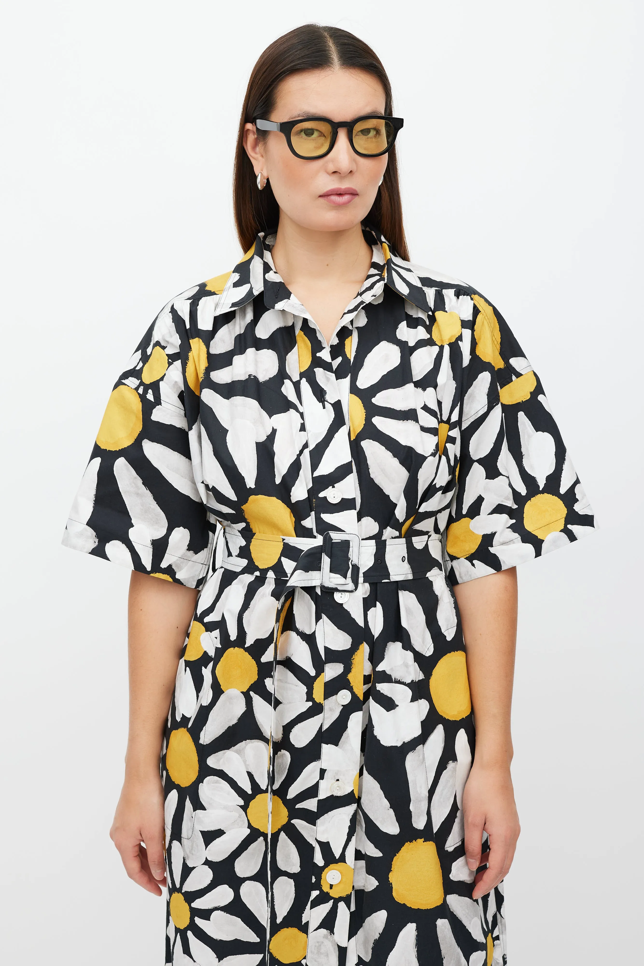 Black & White Floral Button Up Dress