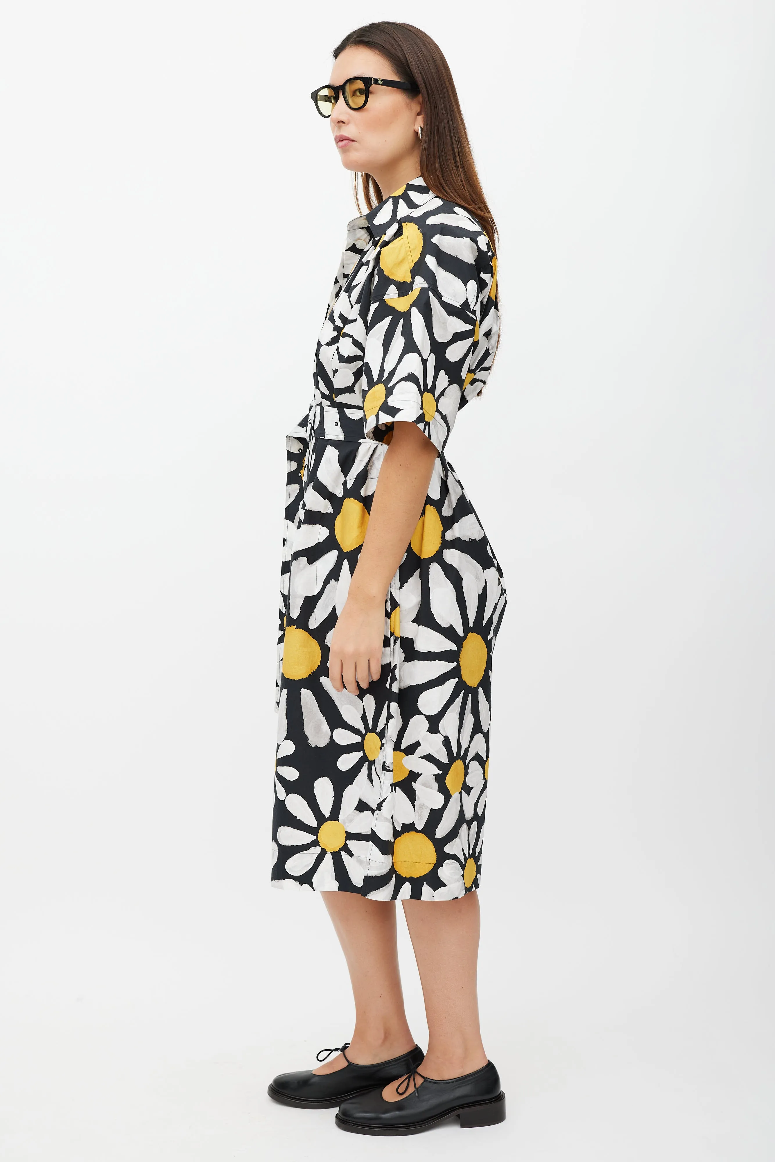 Black & White Floral Button Up Dress