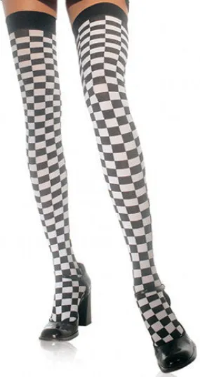 Black and White Checkered Thigh High Stockings