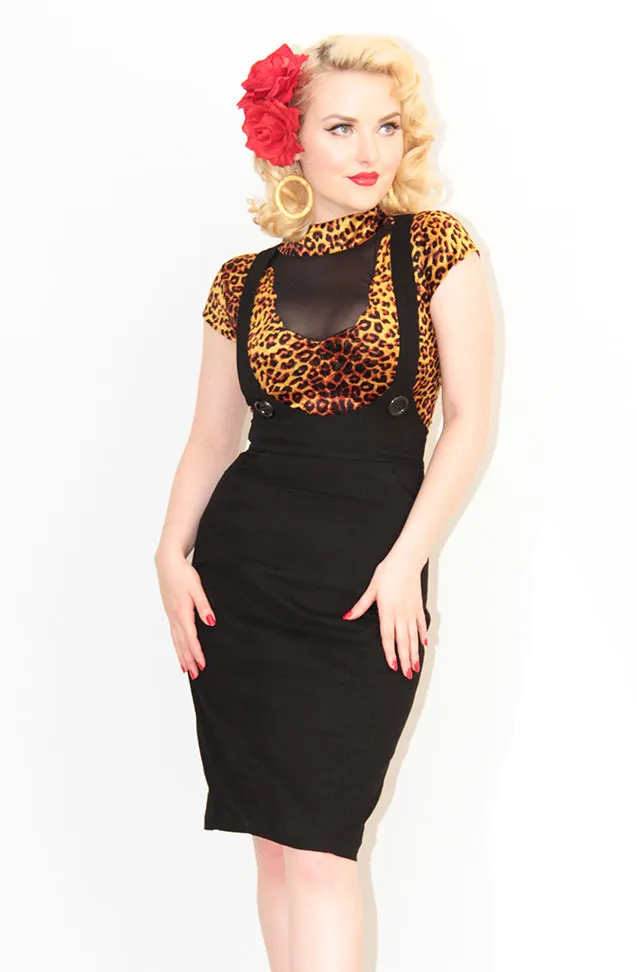 Black Retro Pencil Pinafore