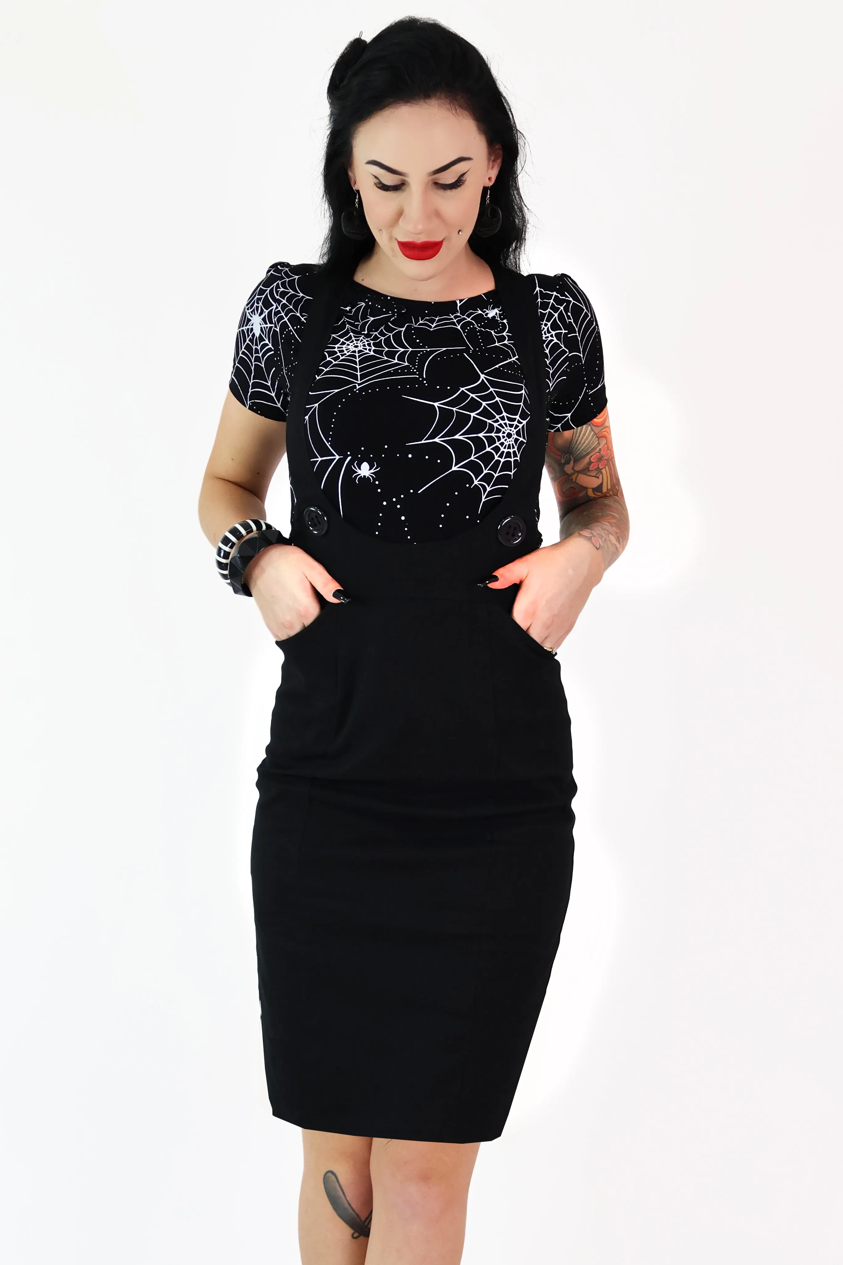 Black Retro Pencil Pinafore