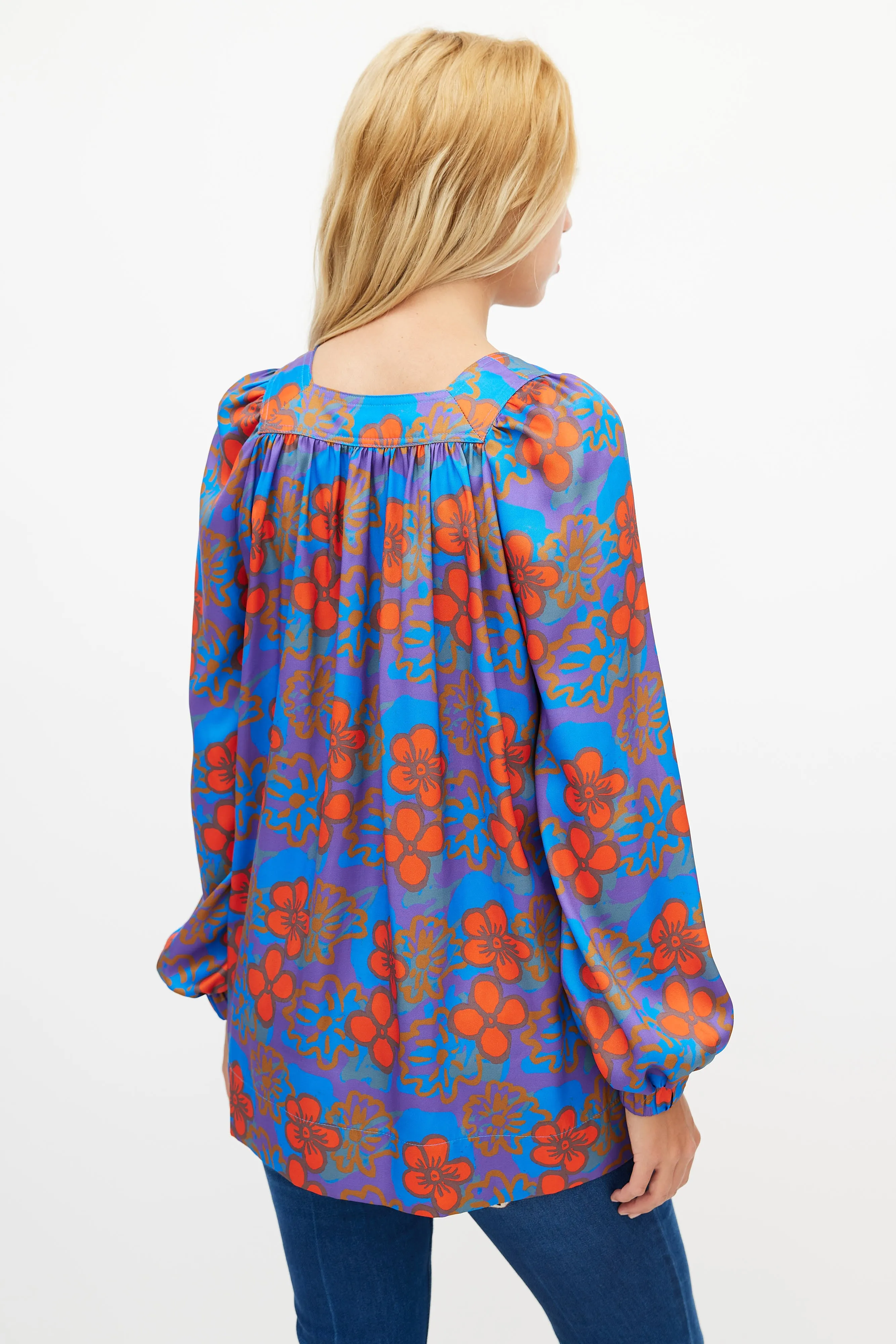 Blue & Orange Floral Blouse