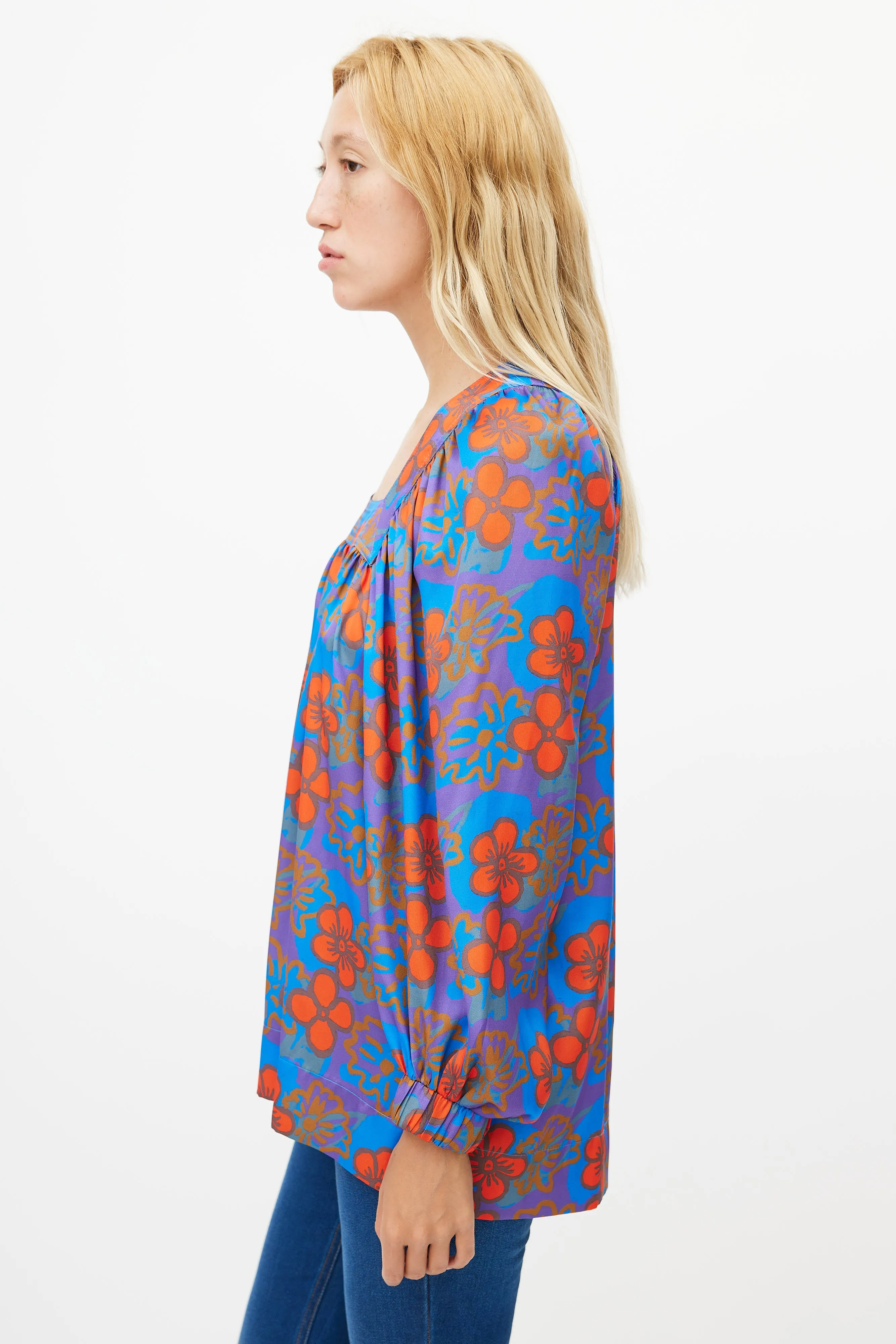 Blue & Orange Floral Blouse