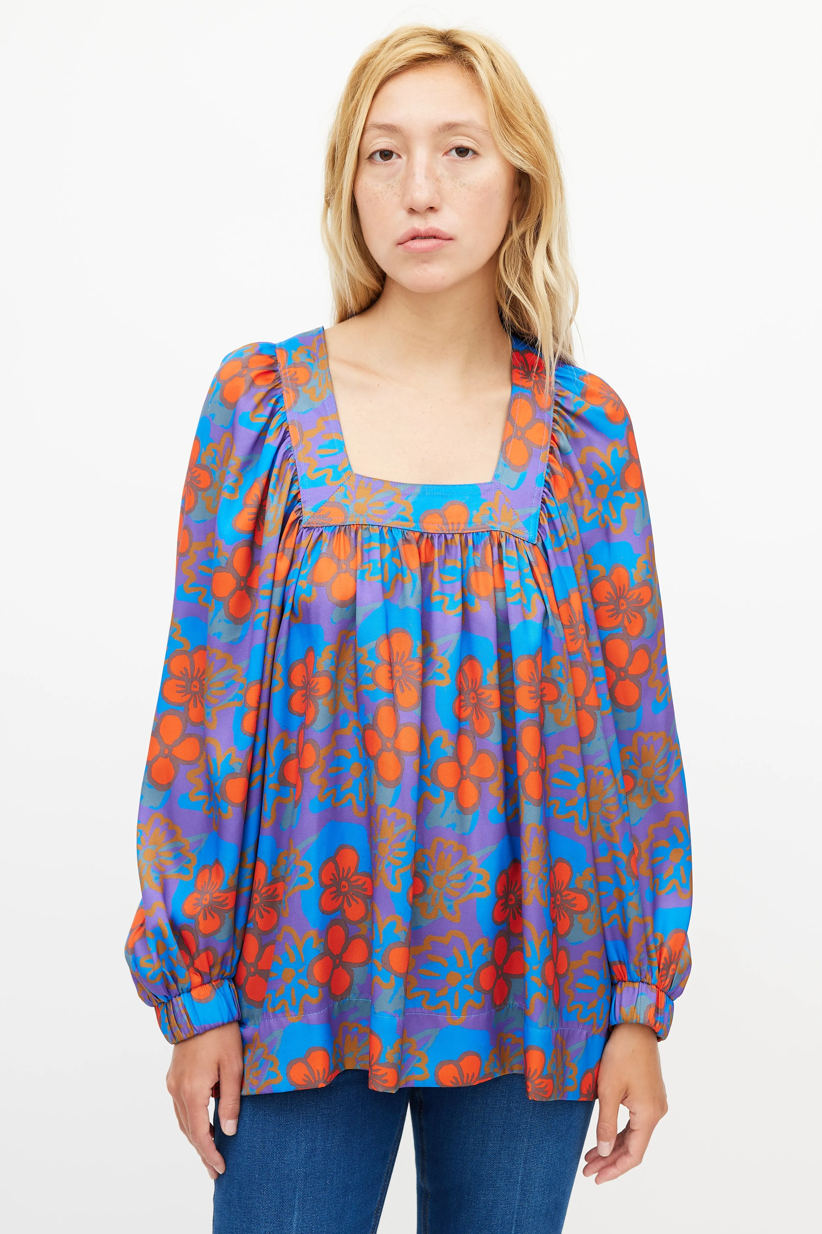 Blue & Orange Floral Blouse