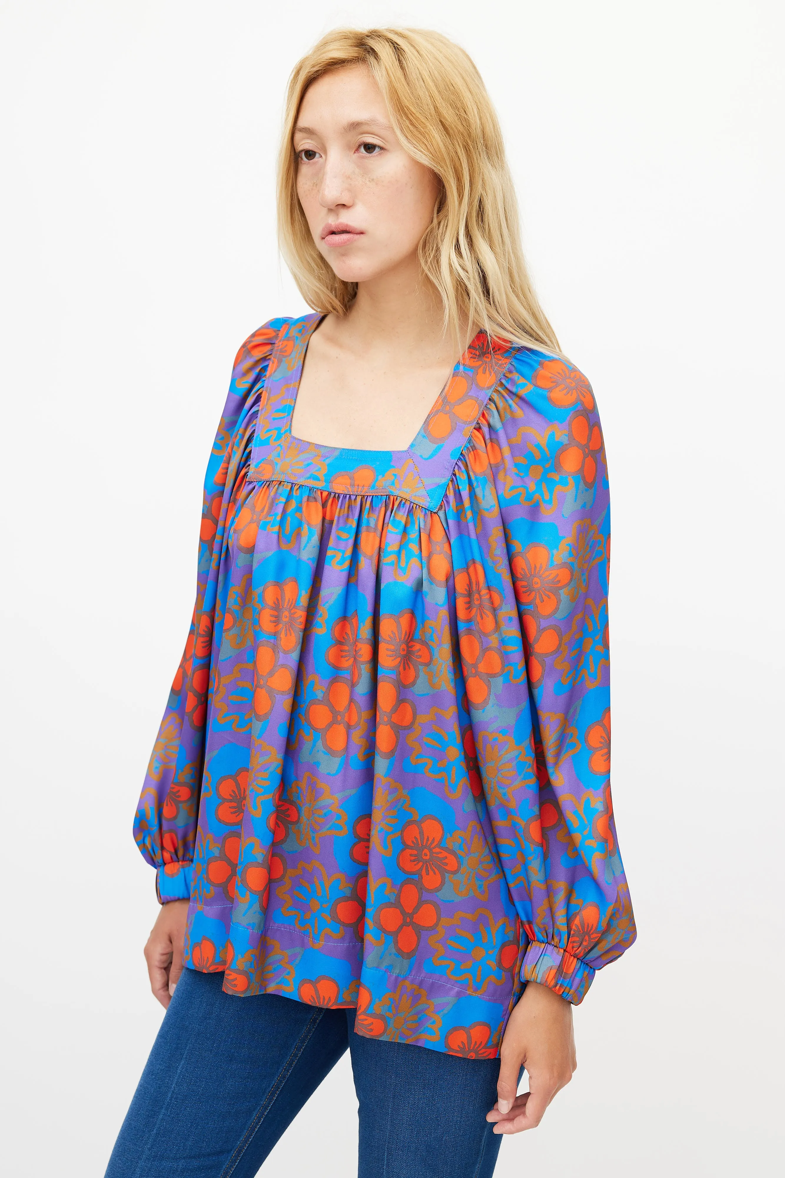 Blue & Orange Floral Blouse