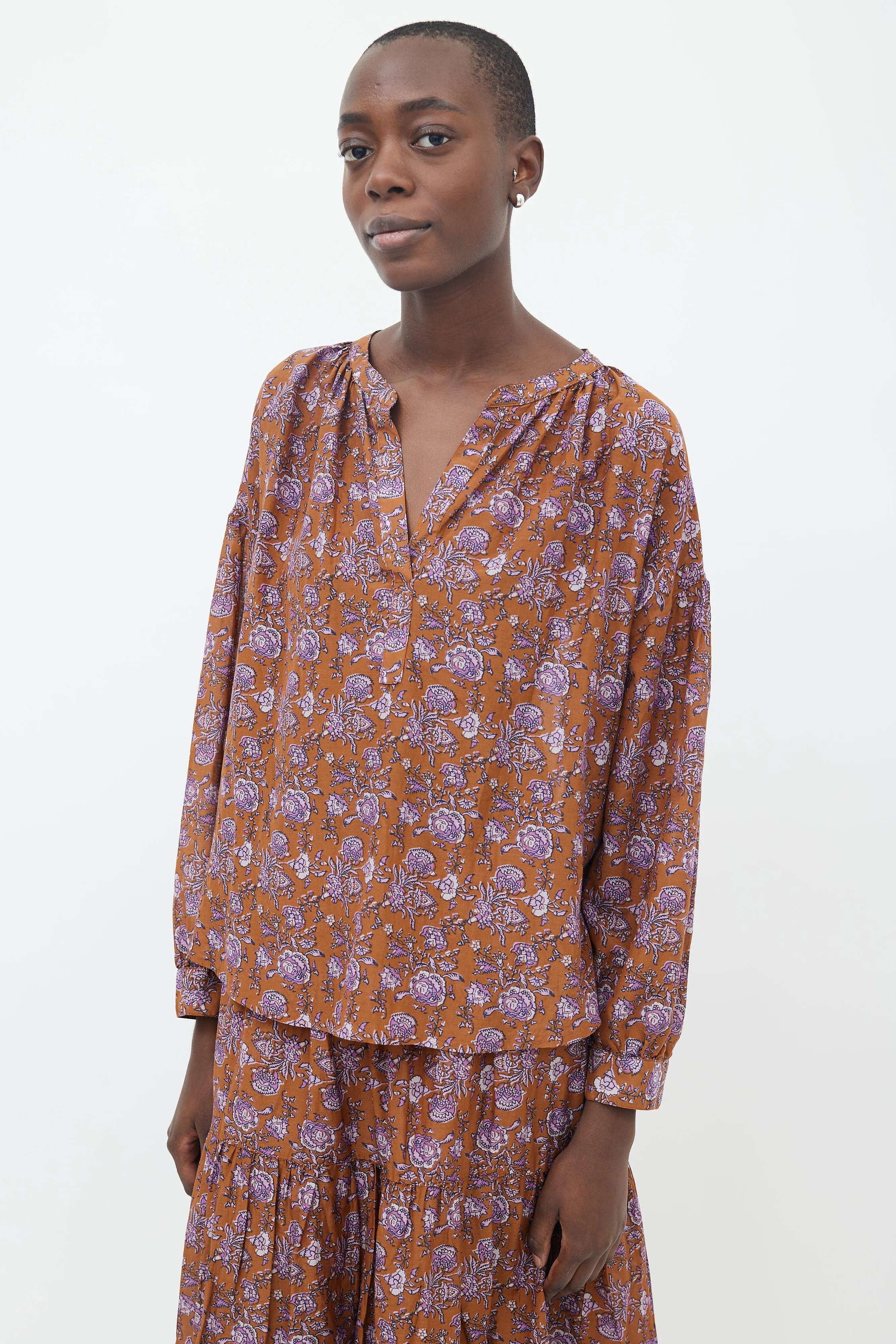 Brown & Purple Floral Print Blouse
