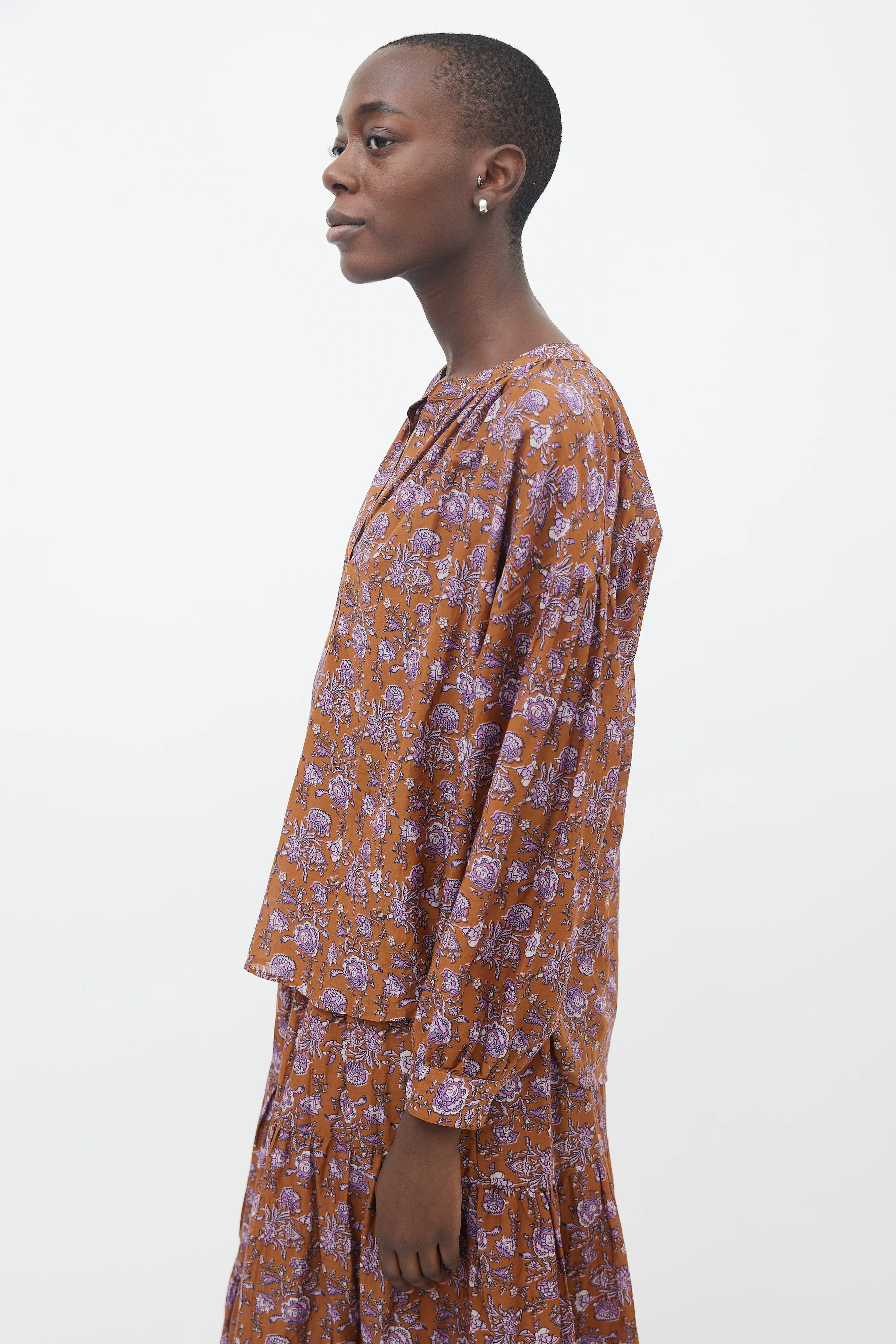 Brown & Purple Floral Print Blouse