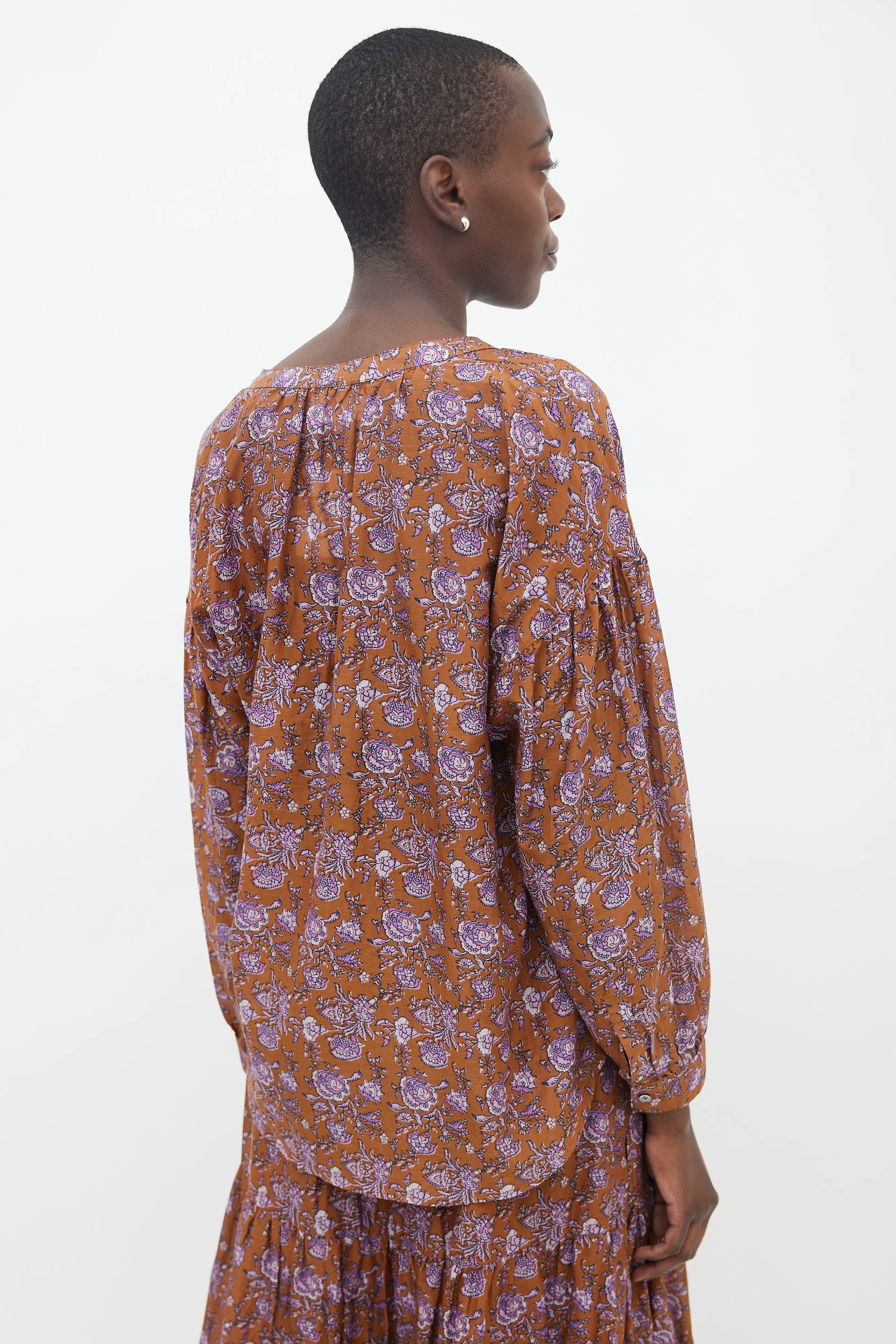 Brown & Purple Floral Print Blouse