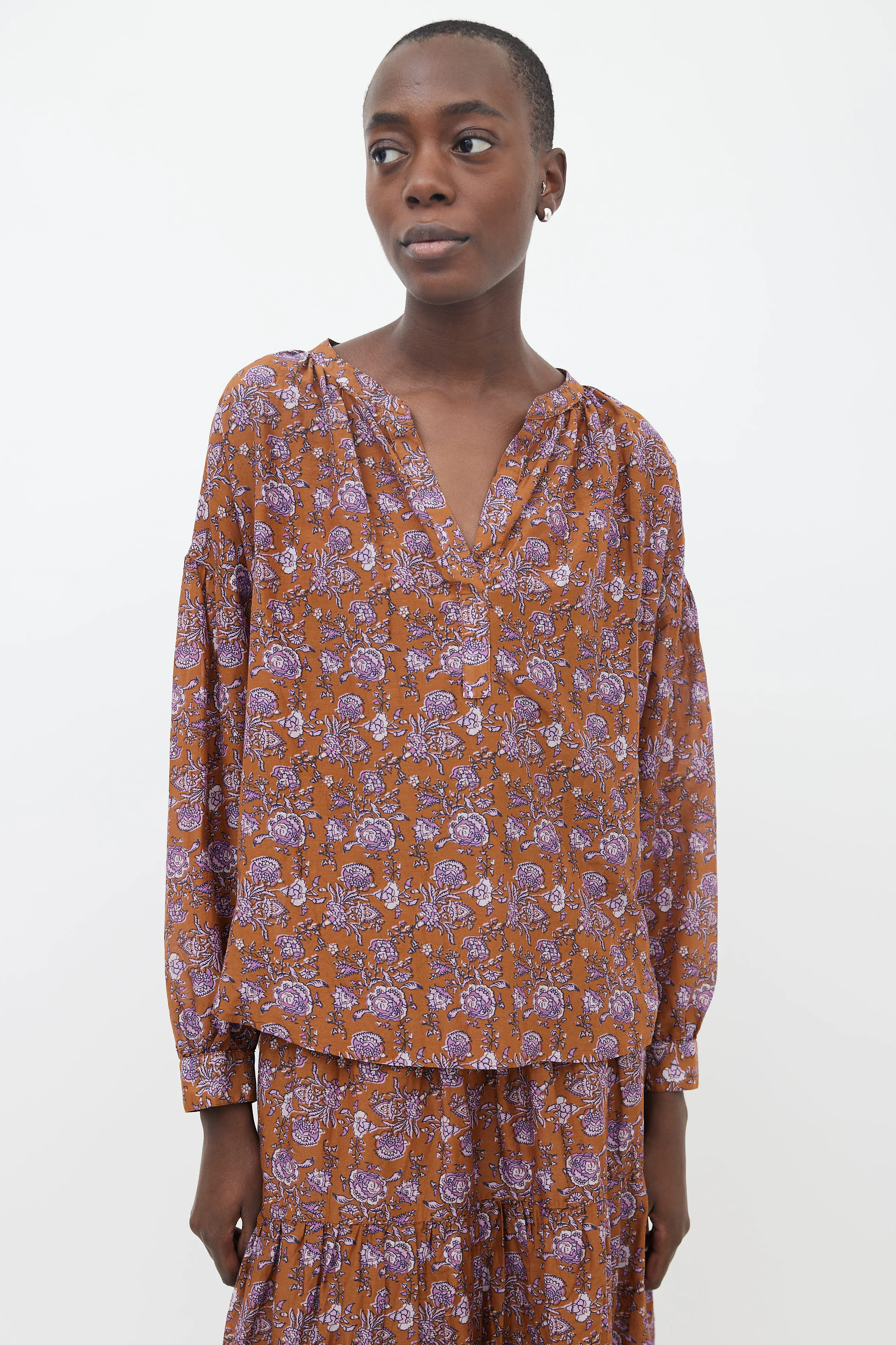 Brown & Purple Floral Print Blouse