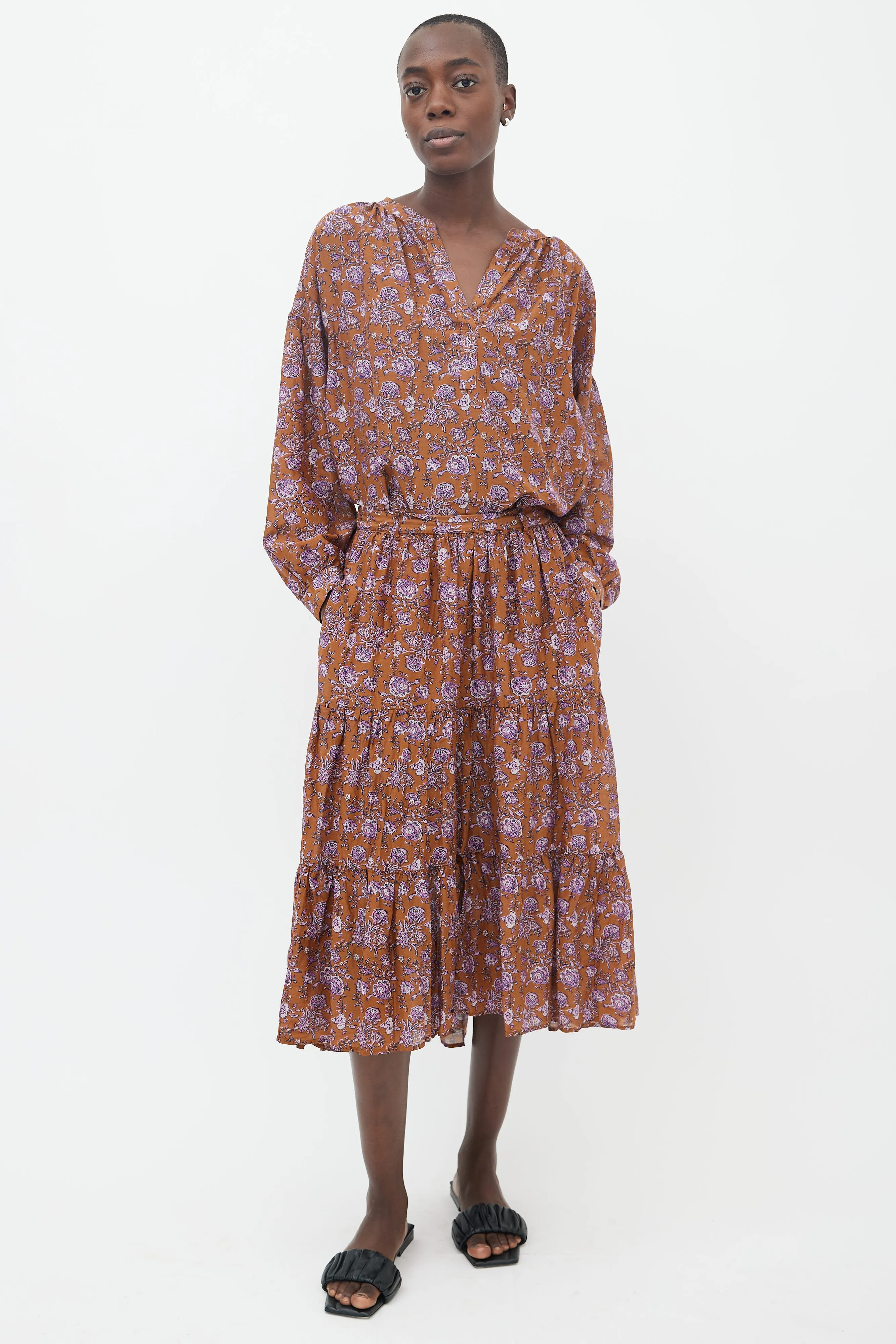 Brown & Purple Floral Print Blouse