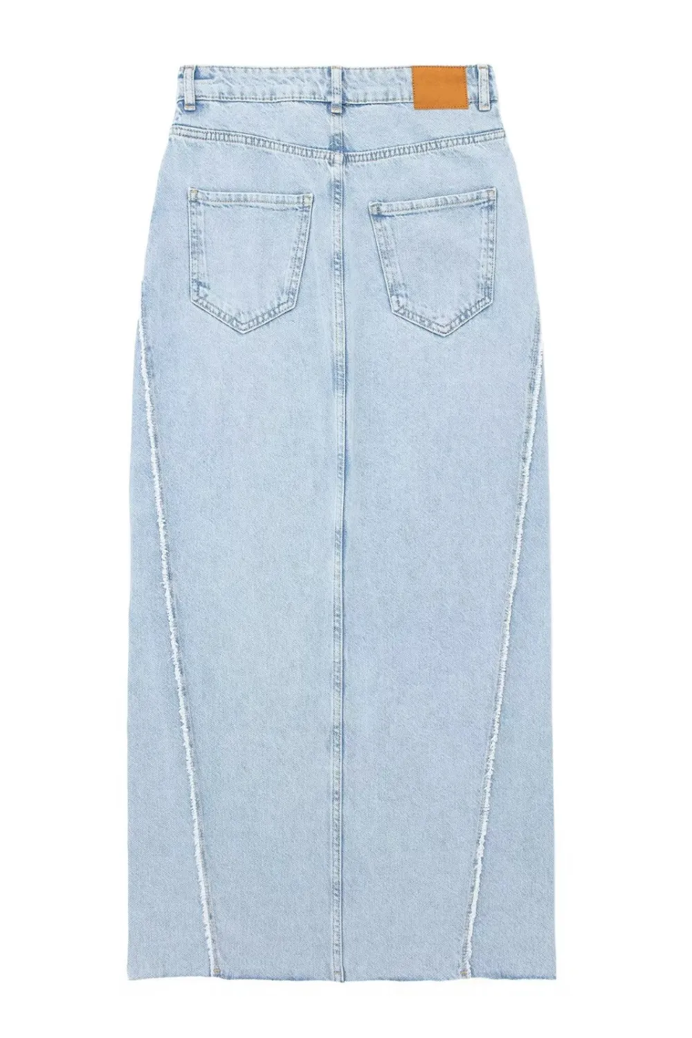 'Claire' High Waist Frayed Denim Midi Skirt