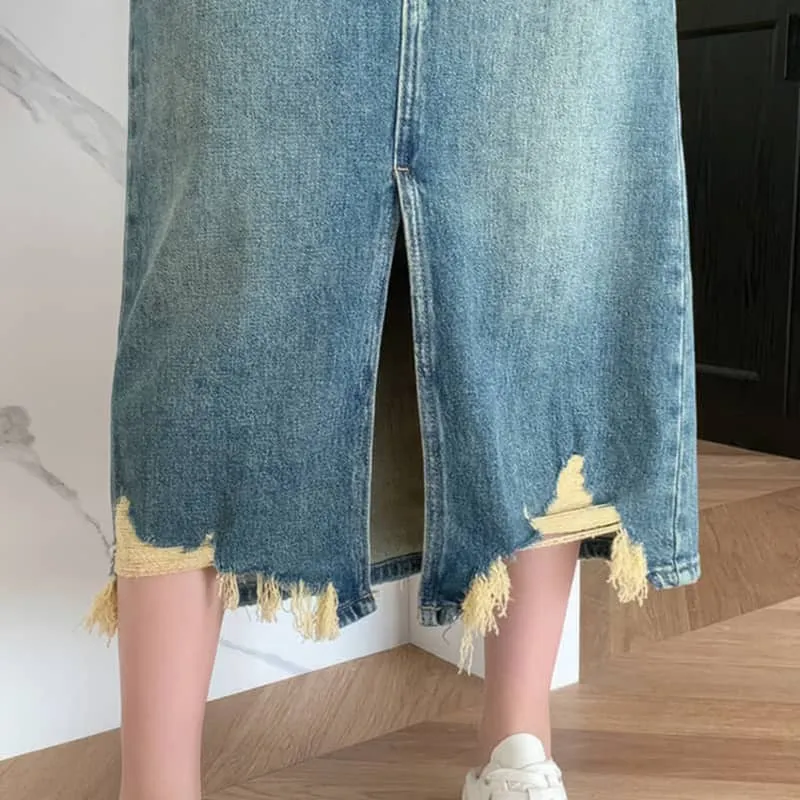 High waist slit denim skirt