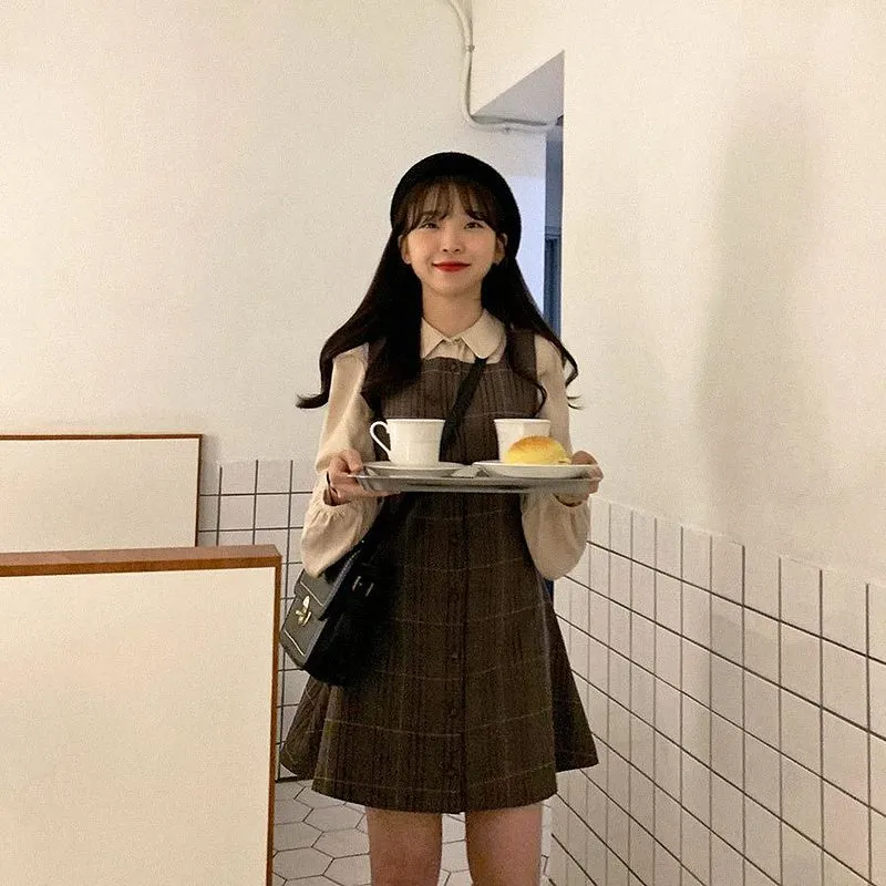 Kawaii Sweet Plaid Pinafore Dress