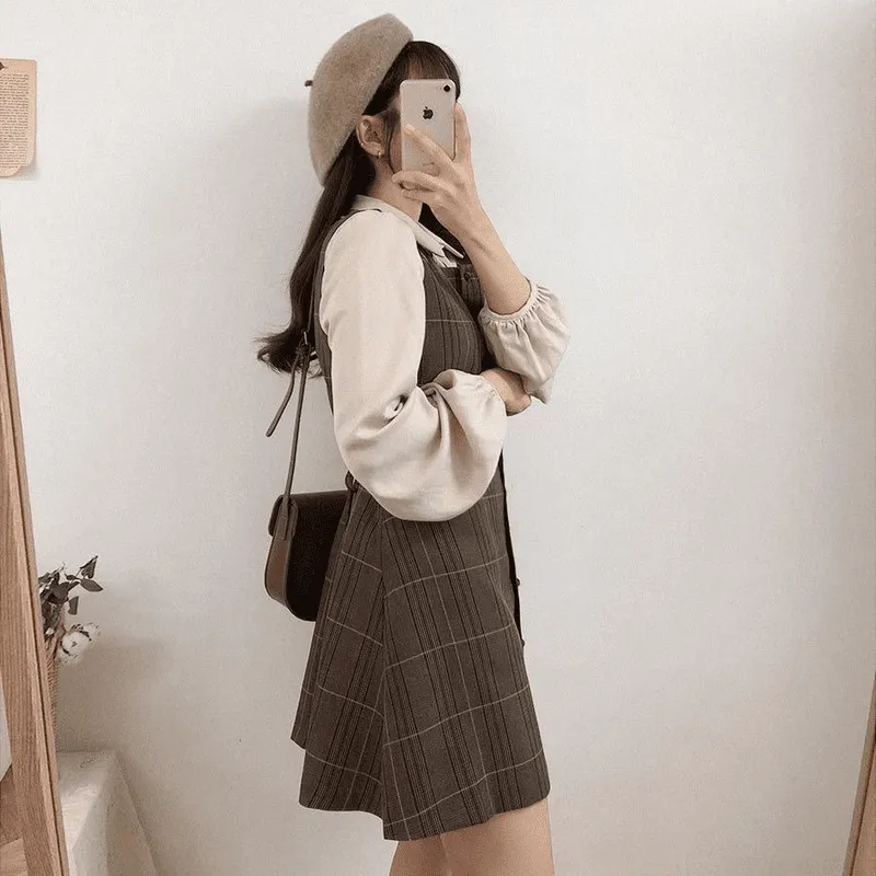 Kawaii Sweet Plaid Pinafore Dress