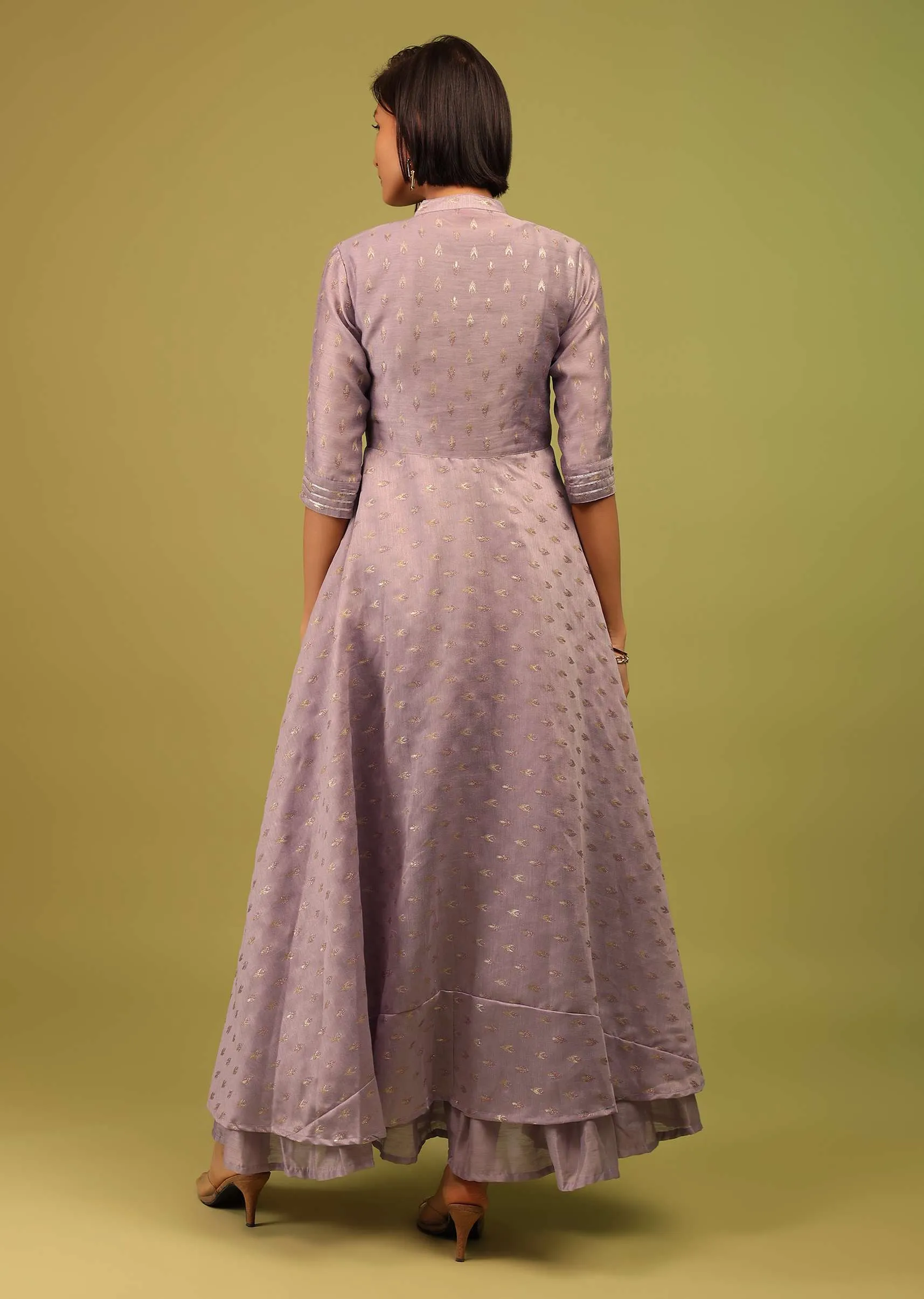 lavender Purple Festive A-Line Kurta In Chanderi Silk With Foil Print Embellishment Online - RE By Kalki