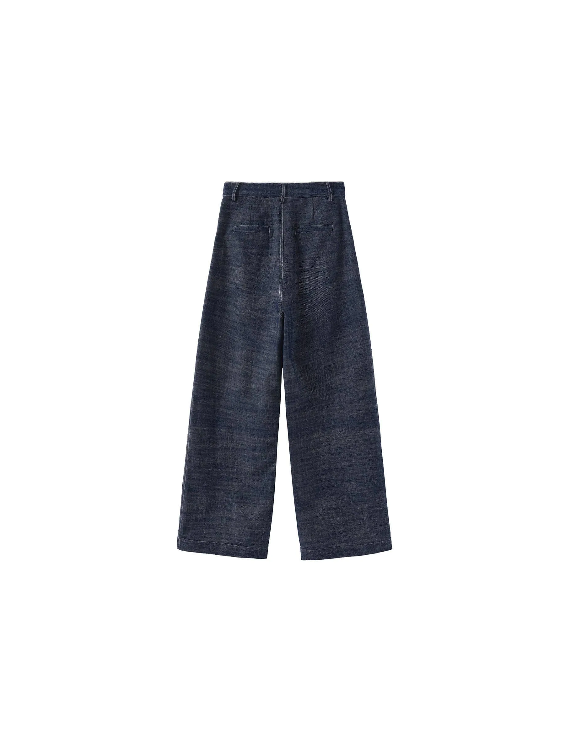 Linen-Cotton Lace Wide-Leg Straight Jeans: Navy / L