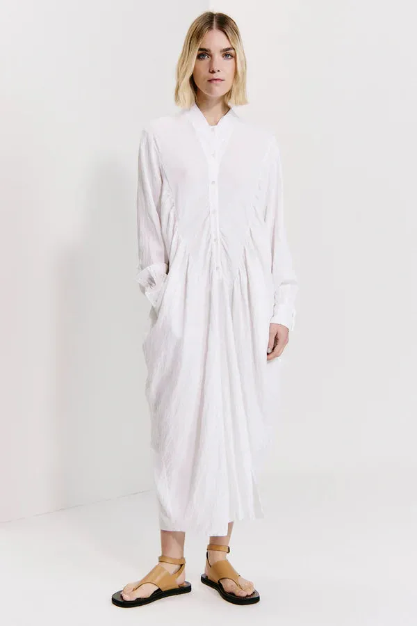 Long flared dress in viscose - White