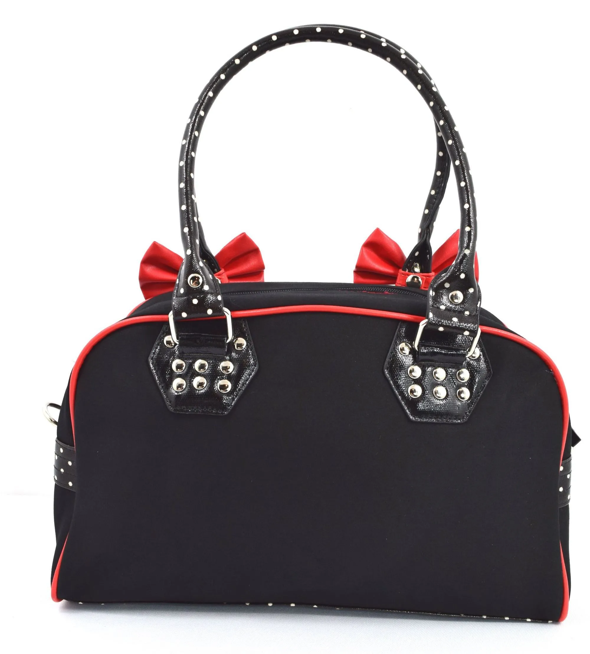 Lost Queen Cherry Bomb Cherry Skulls Polka Dot Bow Handbag Rockabilly Black Red