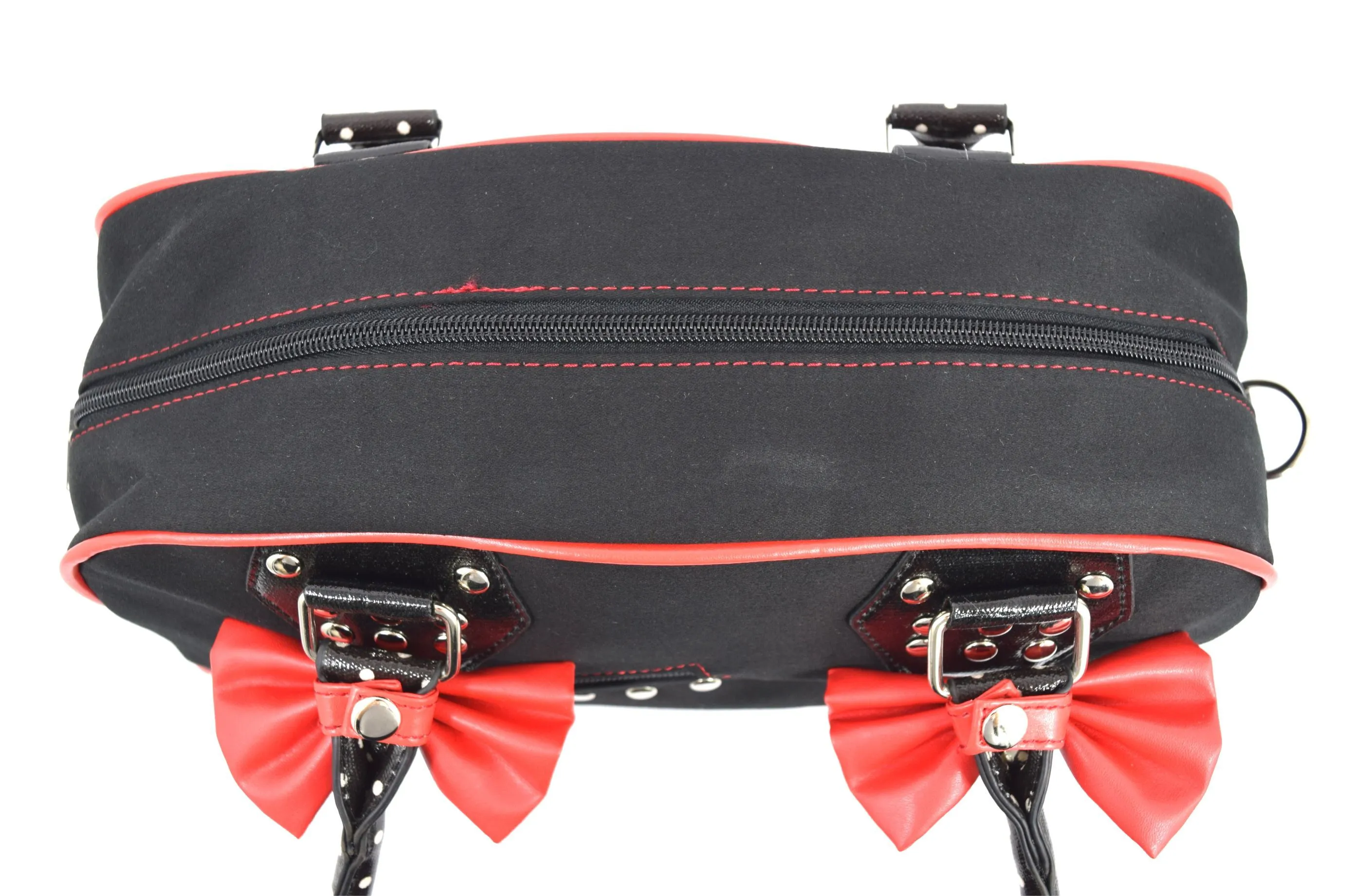 Lost Queen Cherry Bomb Cherry Skulls Polka Dot Bow Handbag Rockabilly Black Red