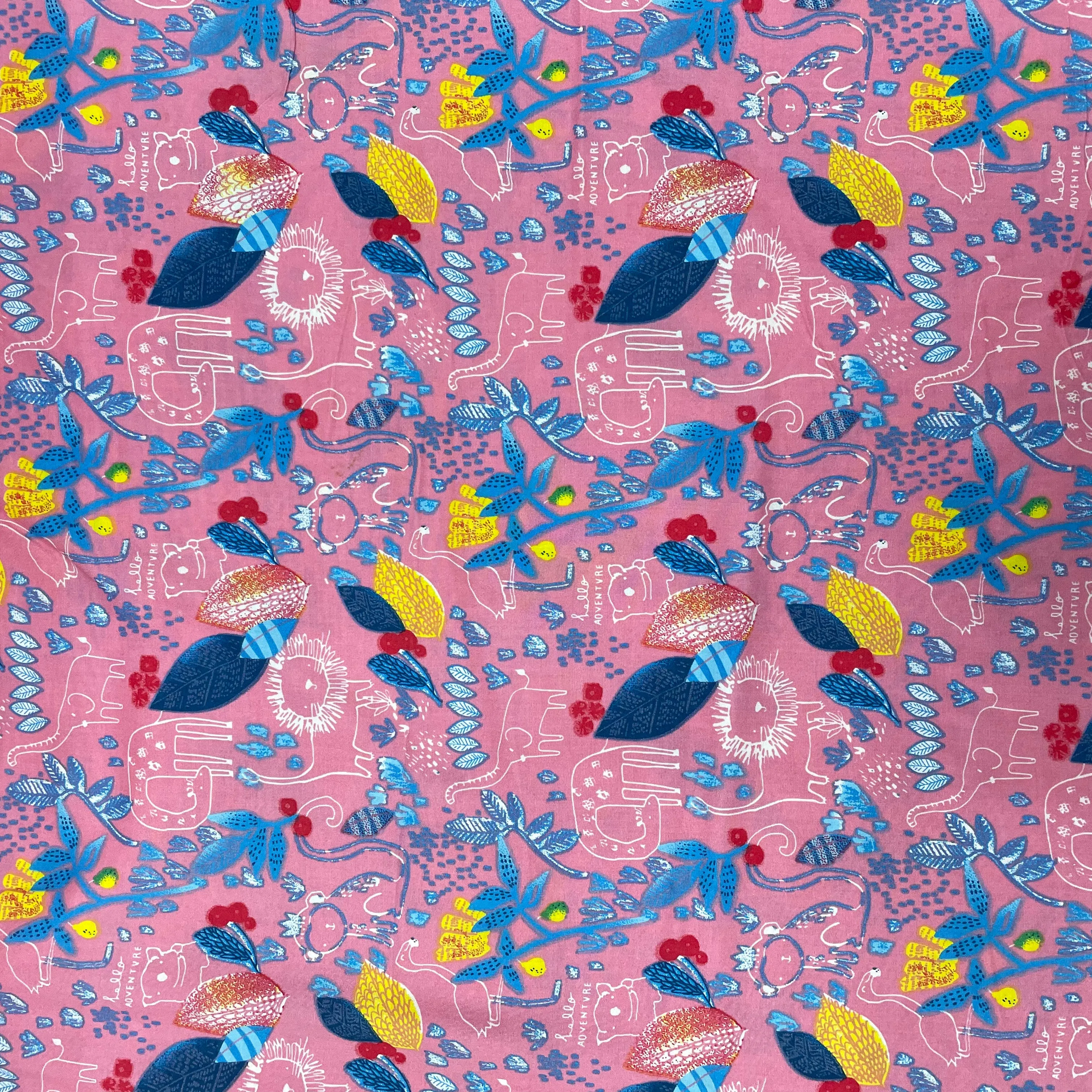 Pink With Blue Floral Print Rayon Fabric
