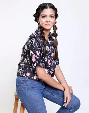 Printed Crop Top with Curved Hem